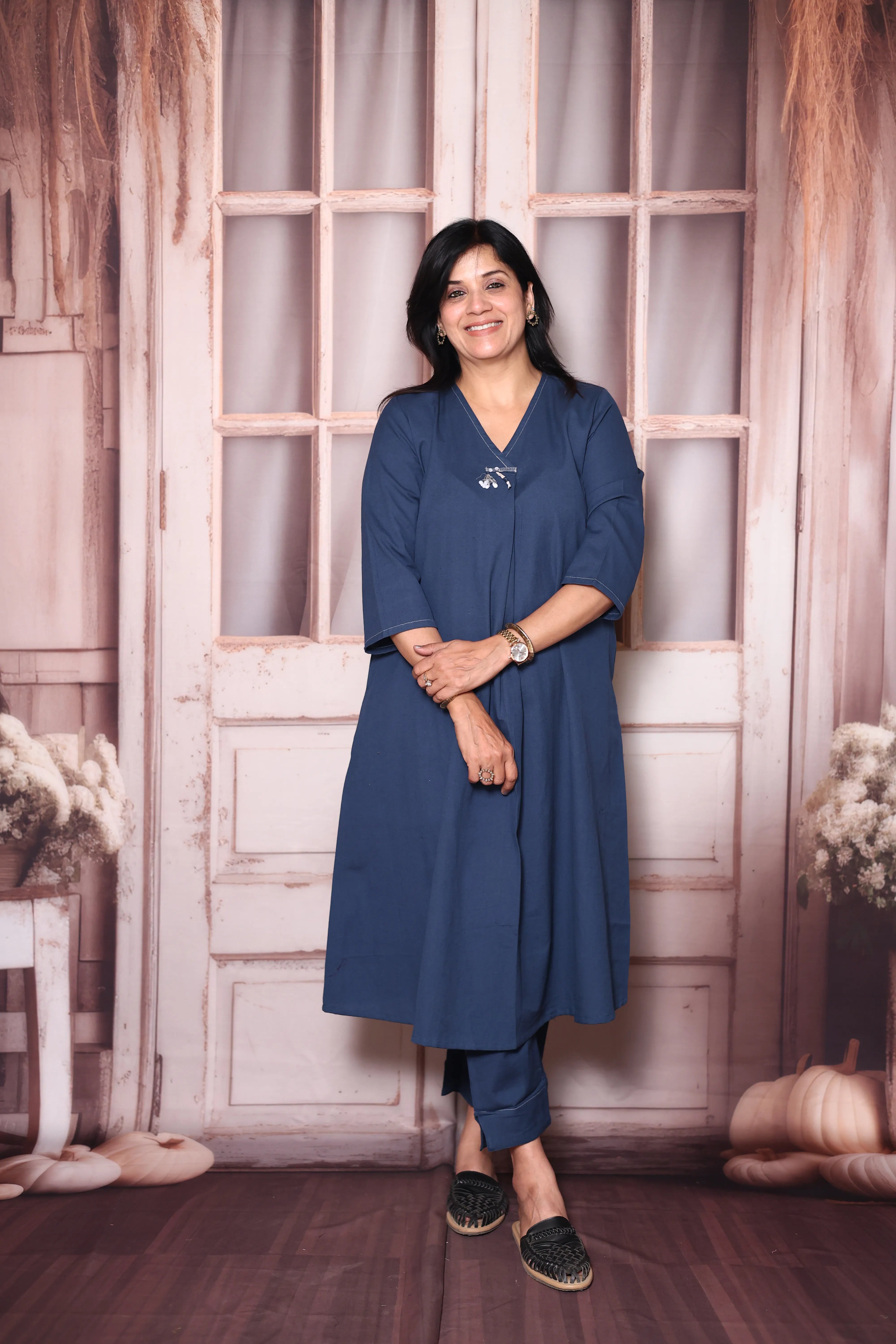 Classic Blue Solid A-Line Cotton Flex Kurta Pant Set | Elegant Everyday Ethnic Wear