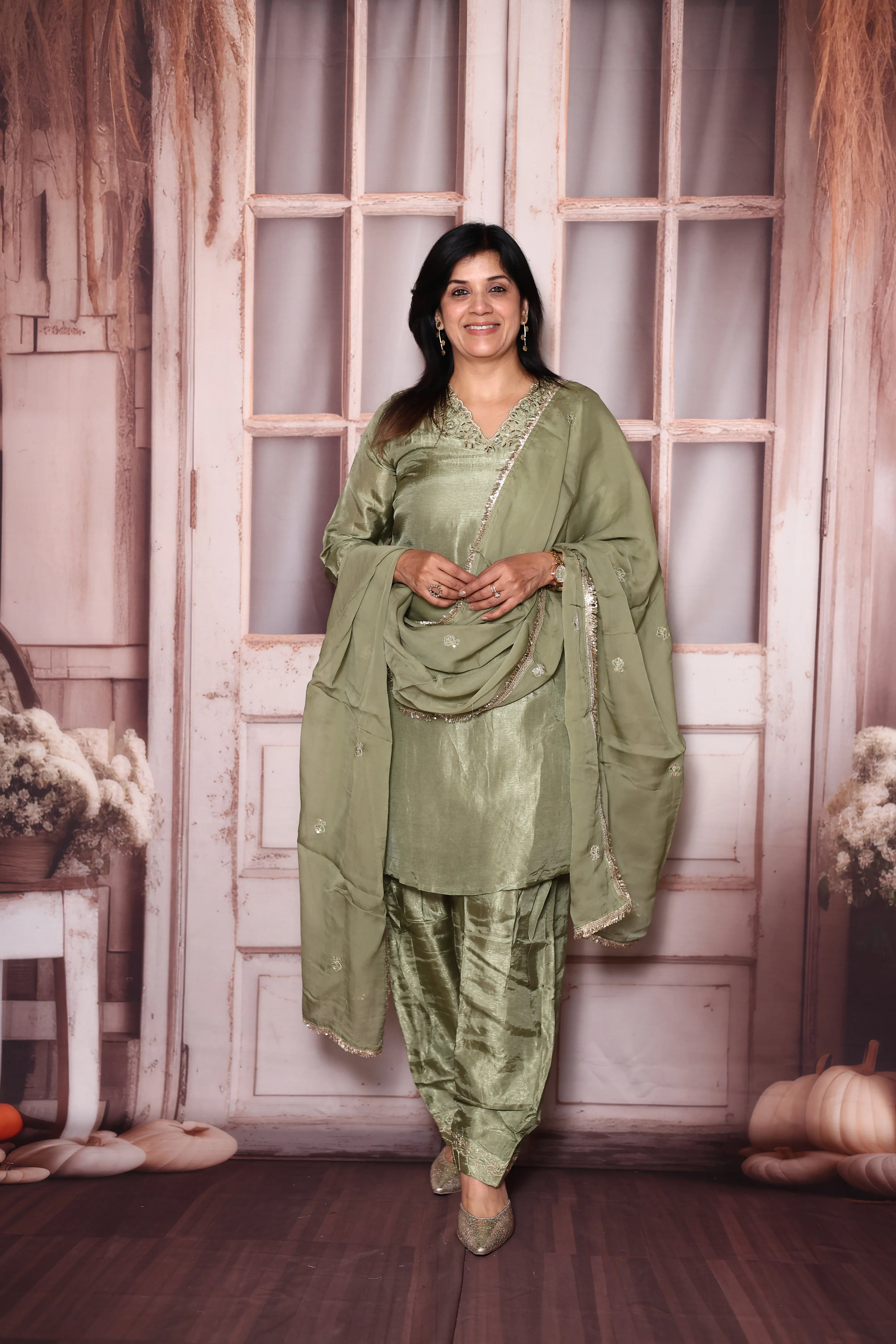 Moss Green Zari Work Pepar Silk Farshi Salwar & Dupatta Set | Premium Festive Ethnic Wear
