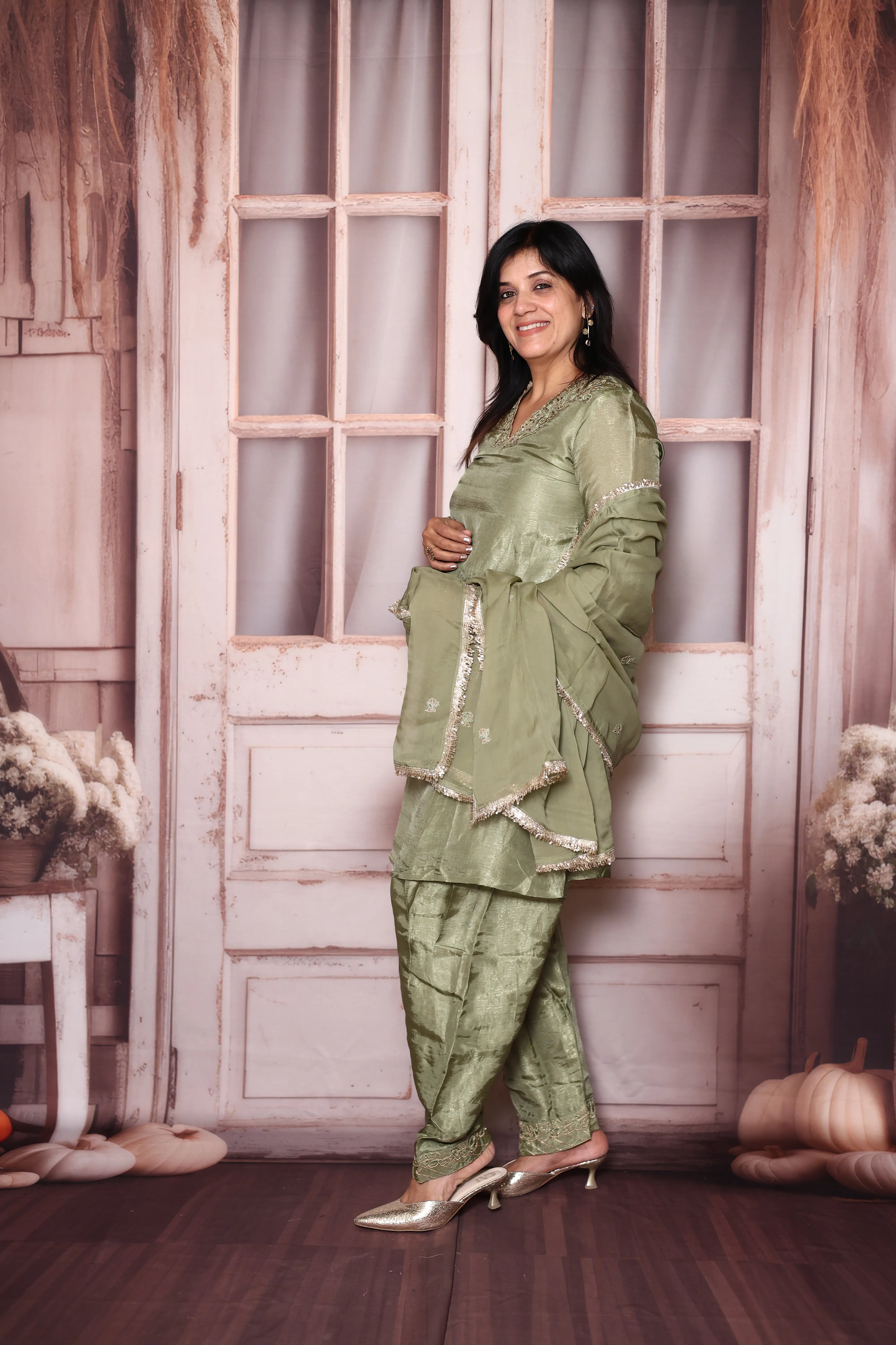 Moss Green Zari Work Pepar Silk Farshi Salwar & Dupatta Set | Premium Festive Ethnic Wear