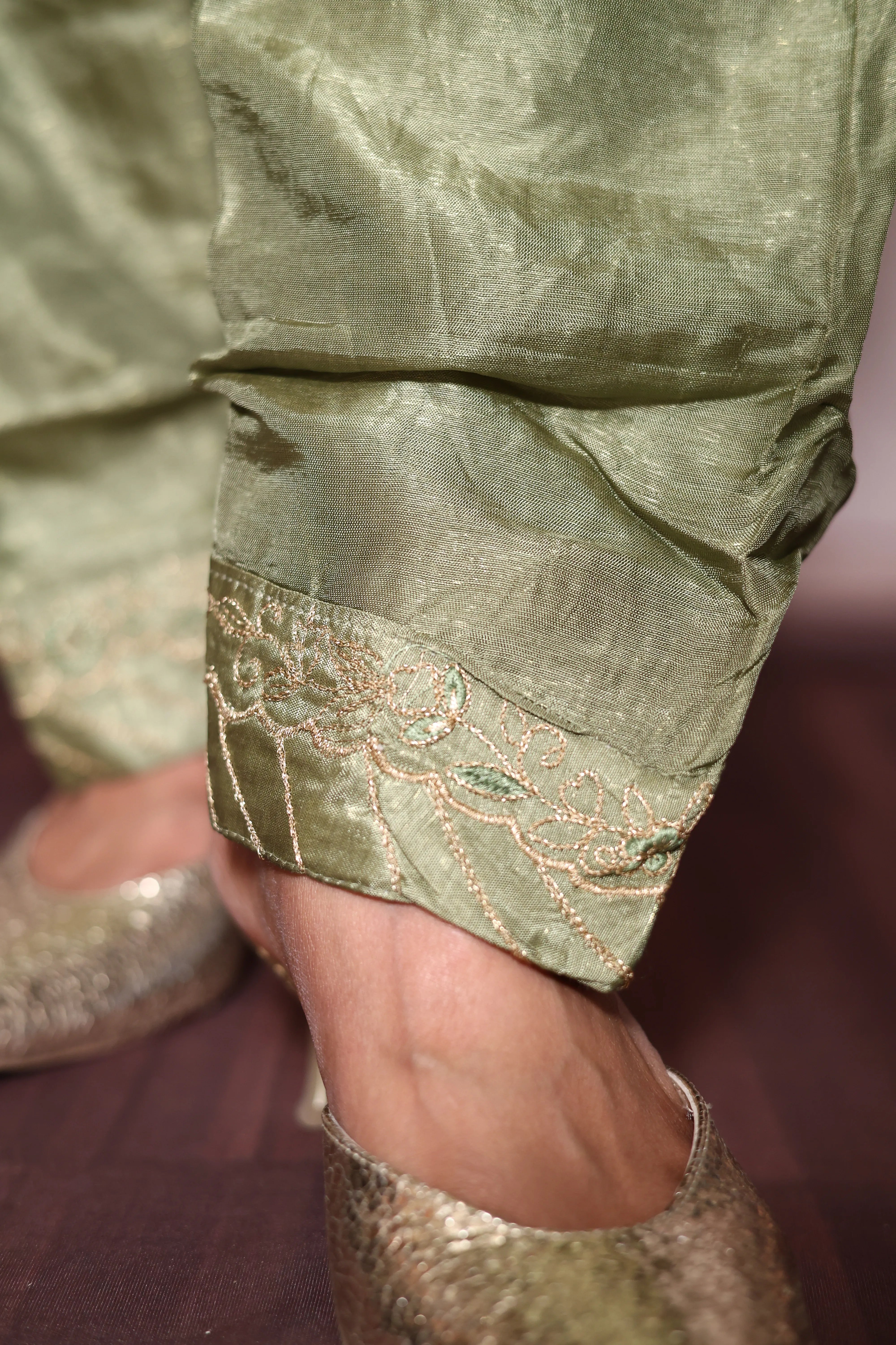 Moss Green Zari Work Pepar Silk Farshi Salwar & Dupatta Set | Premium Festive Ethnic Wear