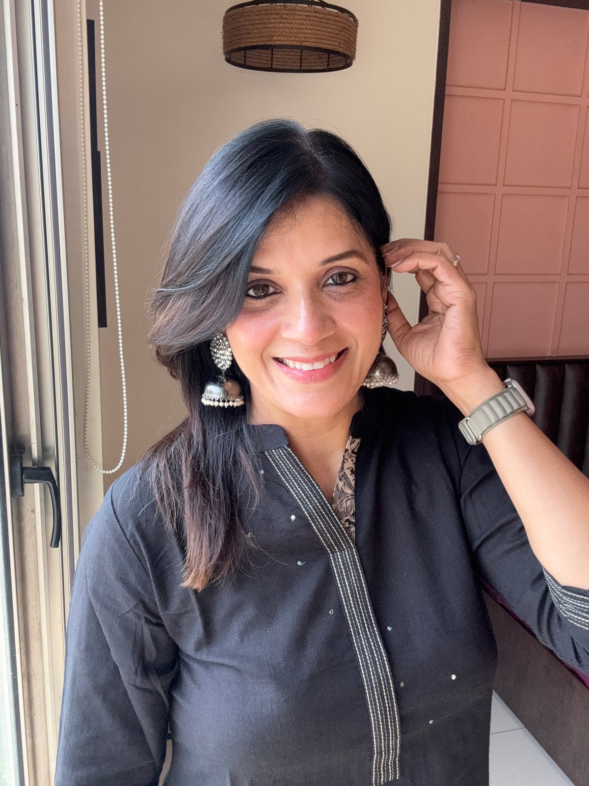 Black - Straight Kurta with Kalamkari Print Palazzo Set ( PLUS SIZE )