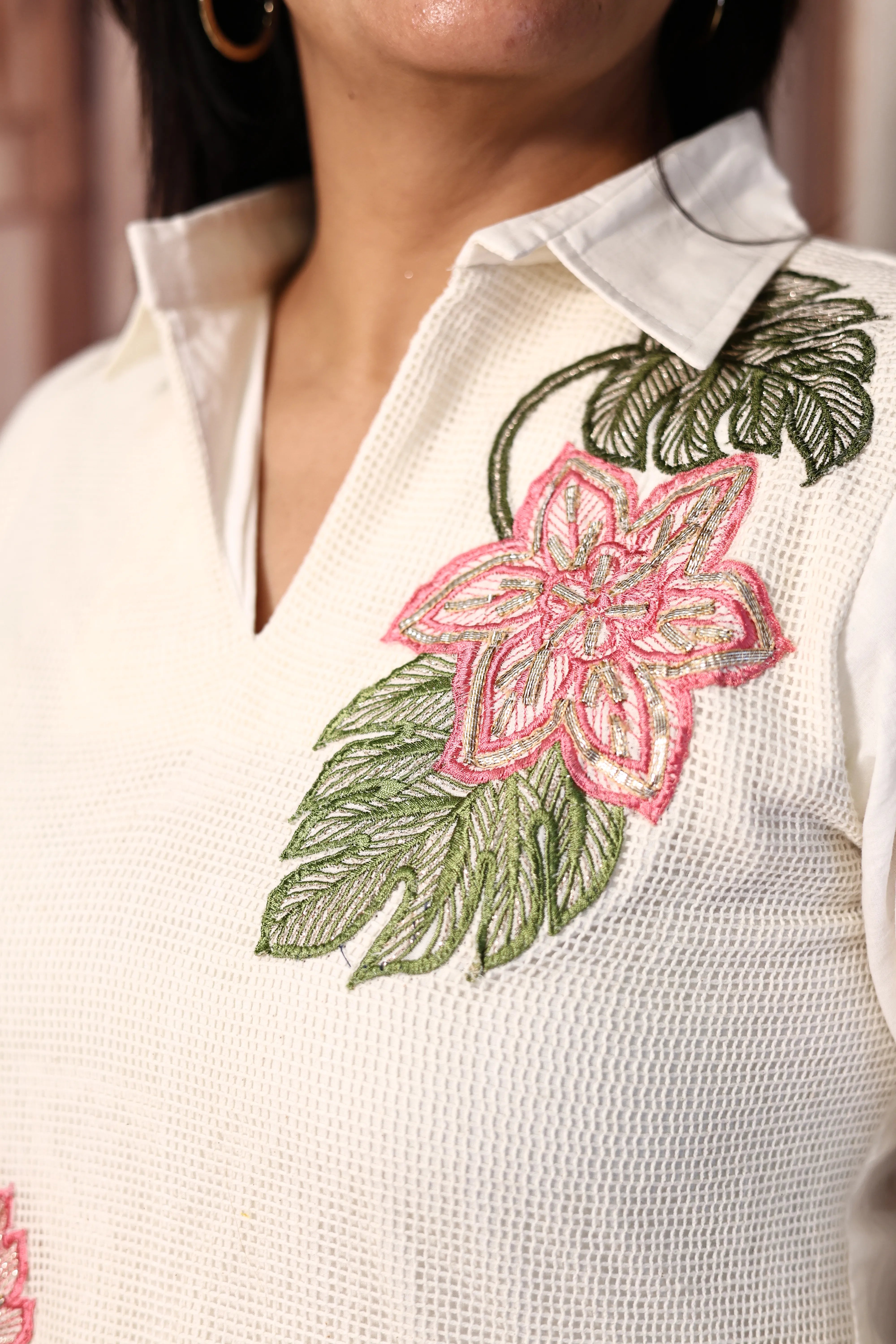 Off White Shirt with Attached Jacket Style Co-Ord Set | Thread Cut Work | Pure Mul Mul