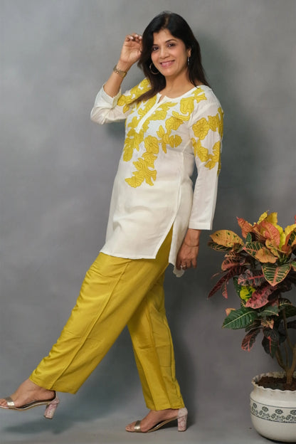 Yellow Co-ord Set – Embroidered Pure Muslin Elegance for the Modern Woman