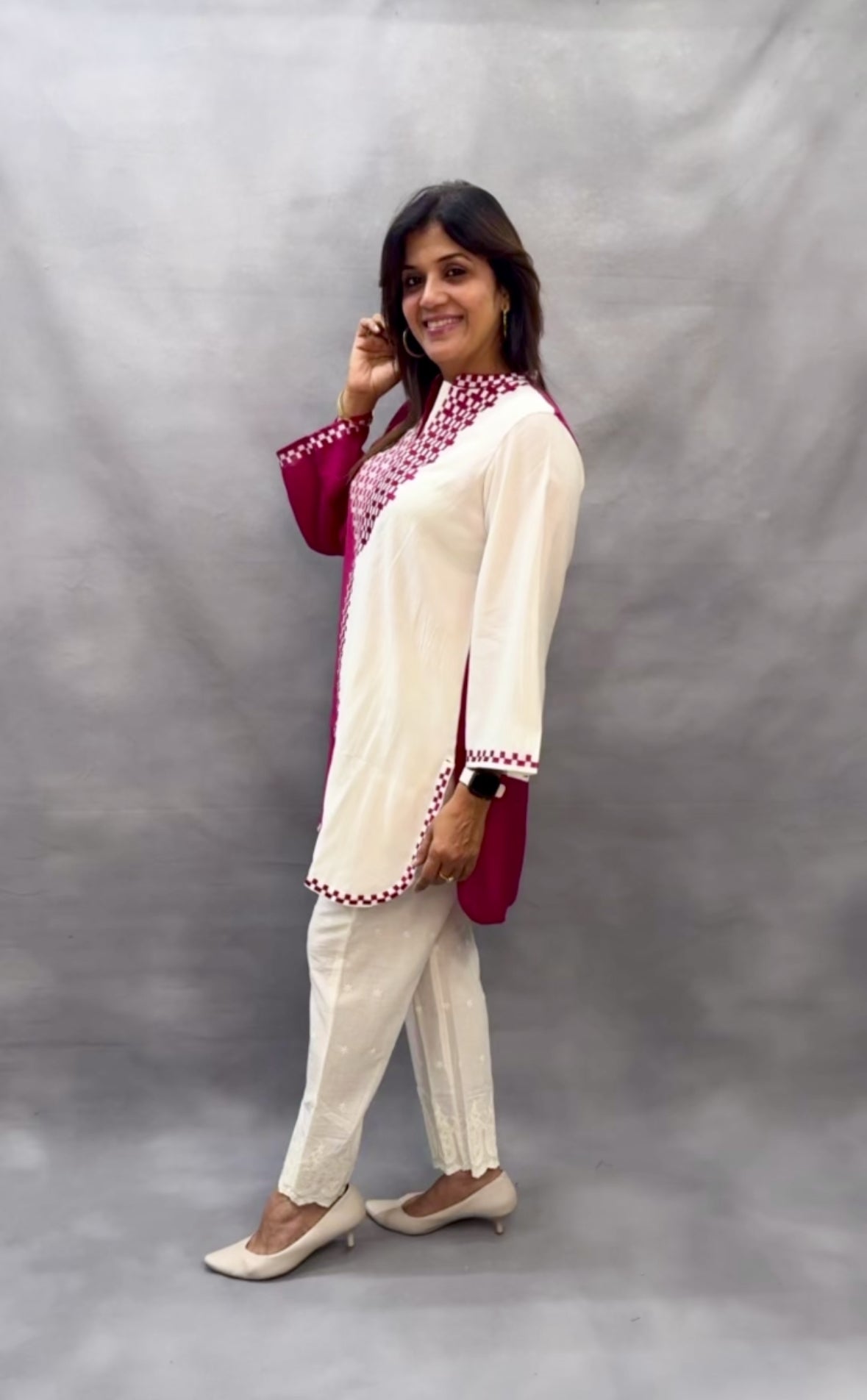 Embroidered Co-Ord Set – Muslin Top & Hokoba Cotton Bottom | Pink