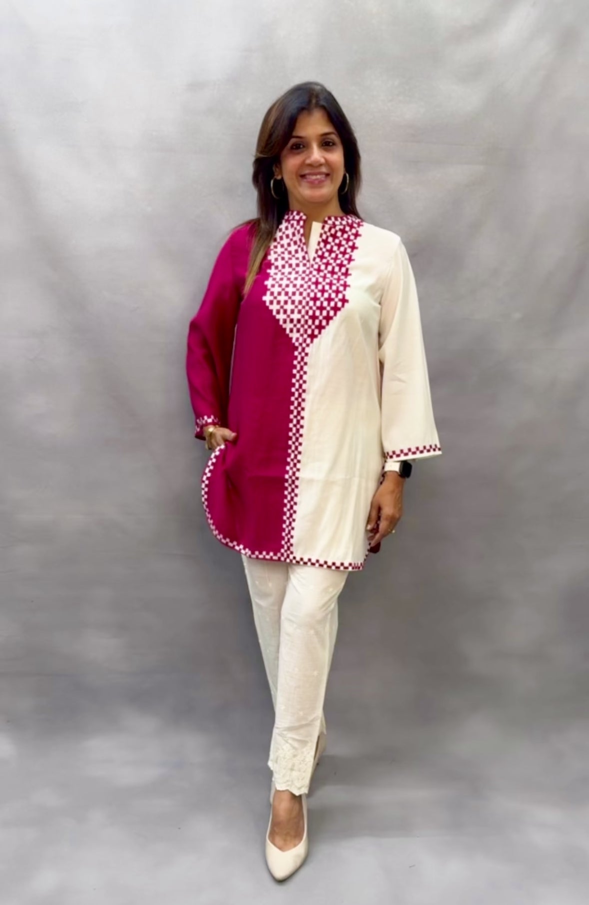 Embroidered Co-Ord Set – Muslin Top & Hokoba Cotton Bottom | Pink
