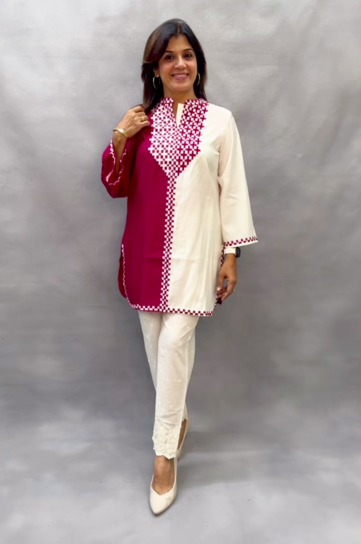 Embroidered Co-Ord Set – Muslin Top & Hokoba Cotton Bottom | Pink