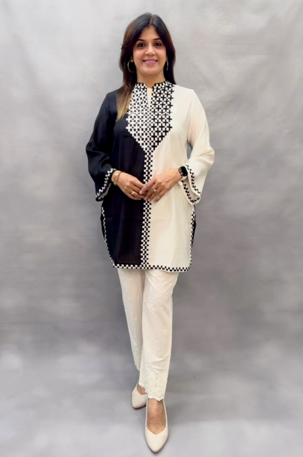 Embroidered Co-Ord Set – Muslin Top & Hokoba Cotton Bottom | Black