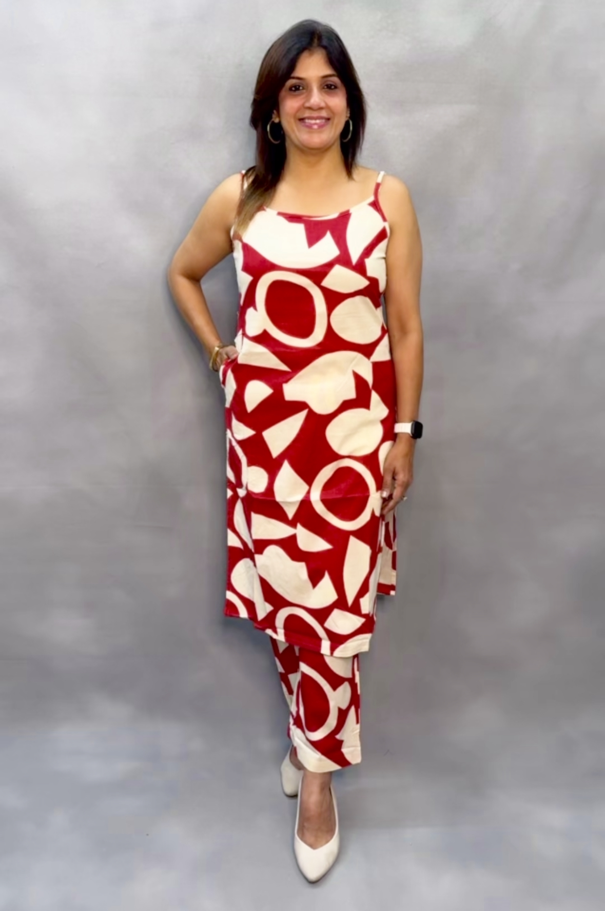 Spaghetti Kurta Pant Set with Adjustable Straps – Soft Cotton | Red