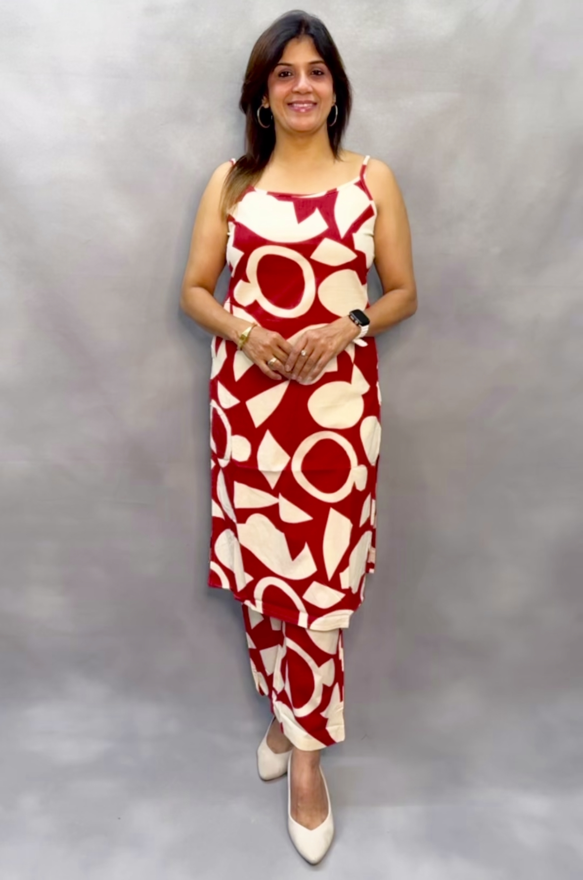 Spaghetti Kurta Pant Set with Adjustable Straps – Soft Cotton | Red