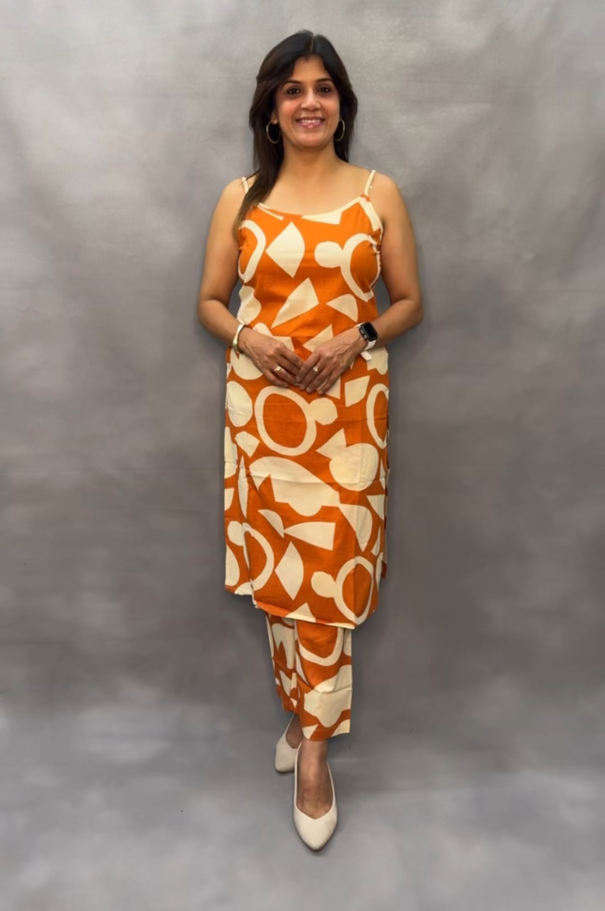 Spaghetti Kurta Pant Set with Adjustable Straps – Soft Cotton | Rust