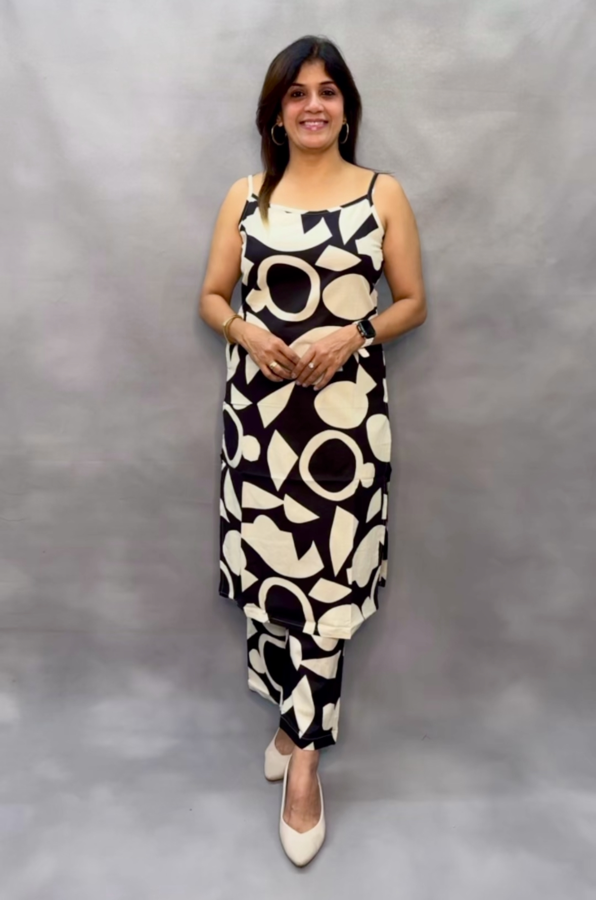 Spaghetti Kurta Pant Set with Adjustable Straps – Soft Cotton | Black