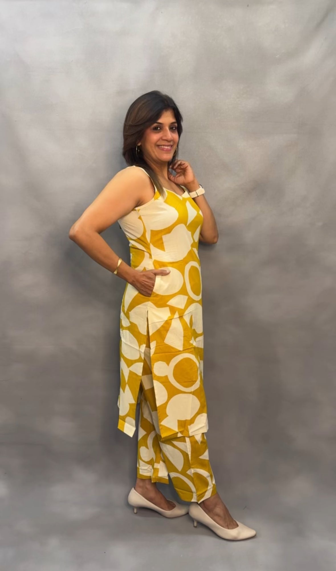 Spaghetti Kurta Pant Set with Adjustable Straps – Soft Cotton | Yellow