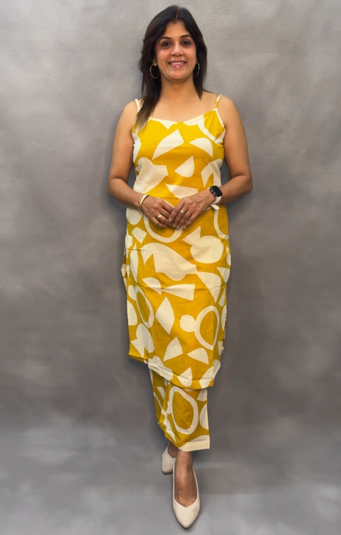 Spaghetti Kurta Pant Set with Adjustable Straps – Soft Cotton | Yellow