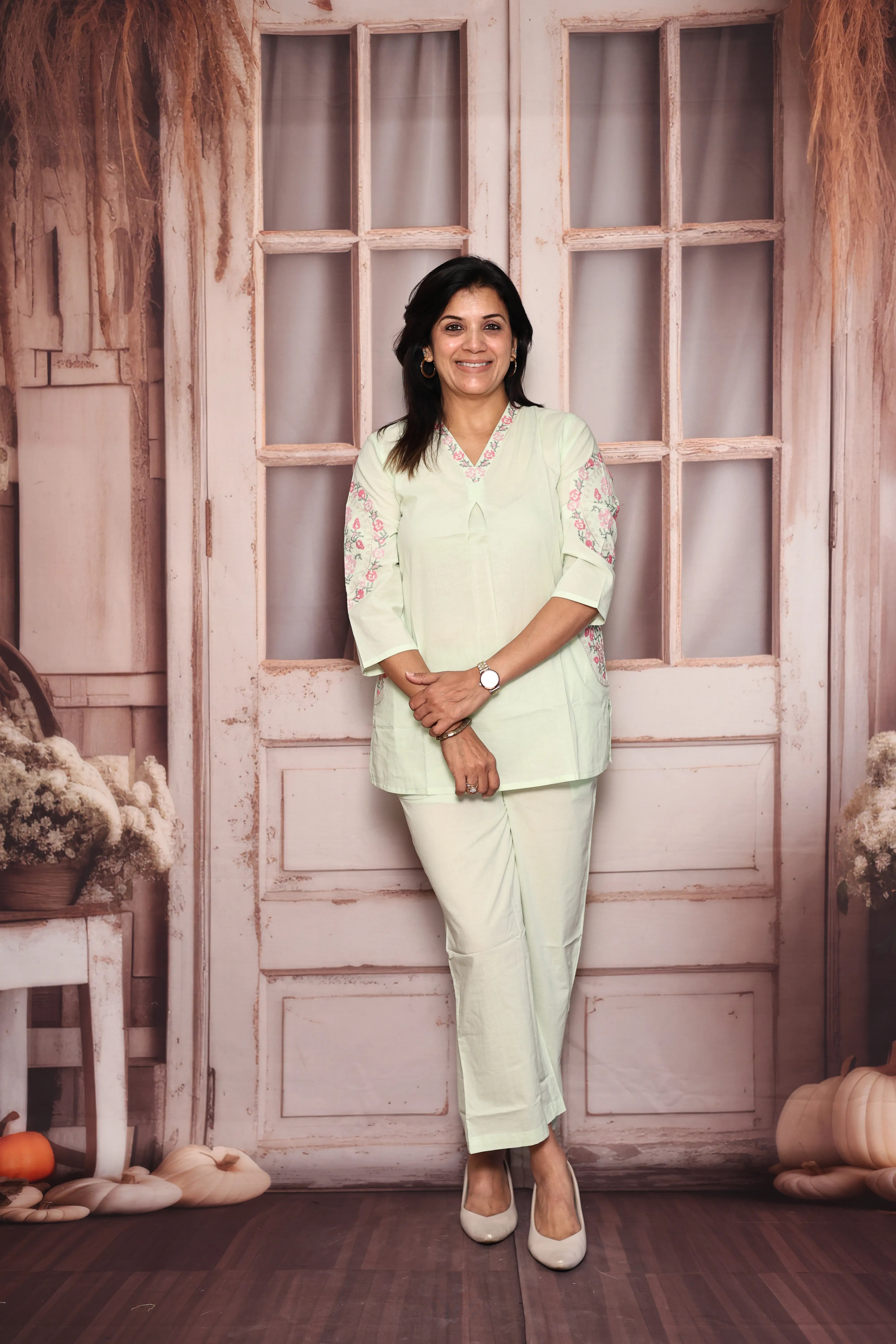 Pastel Green Embroidered Top Pant Co-Ord Set | Beautiful Thread Work | Soft Cotton