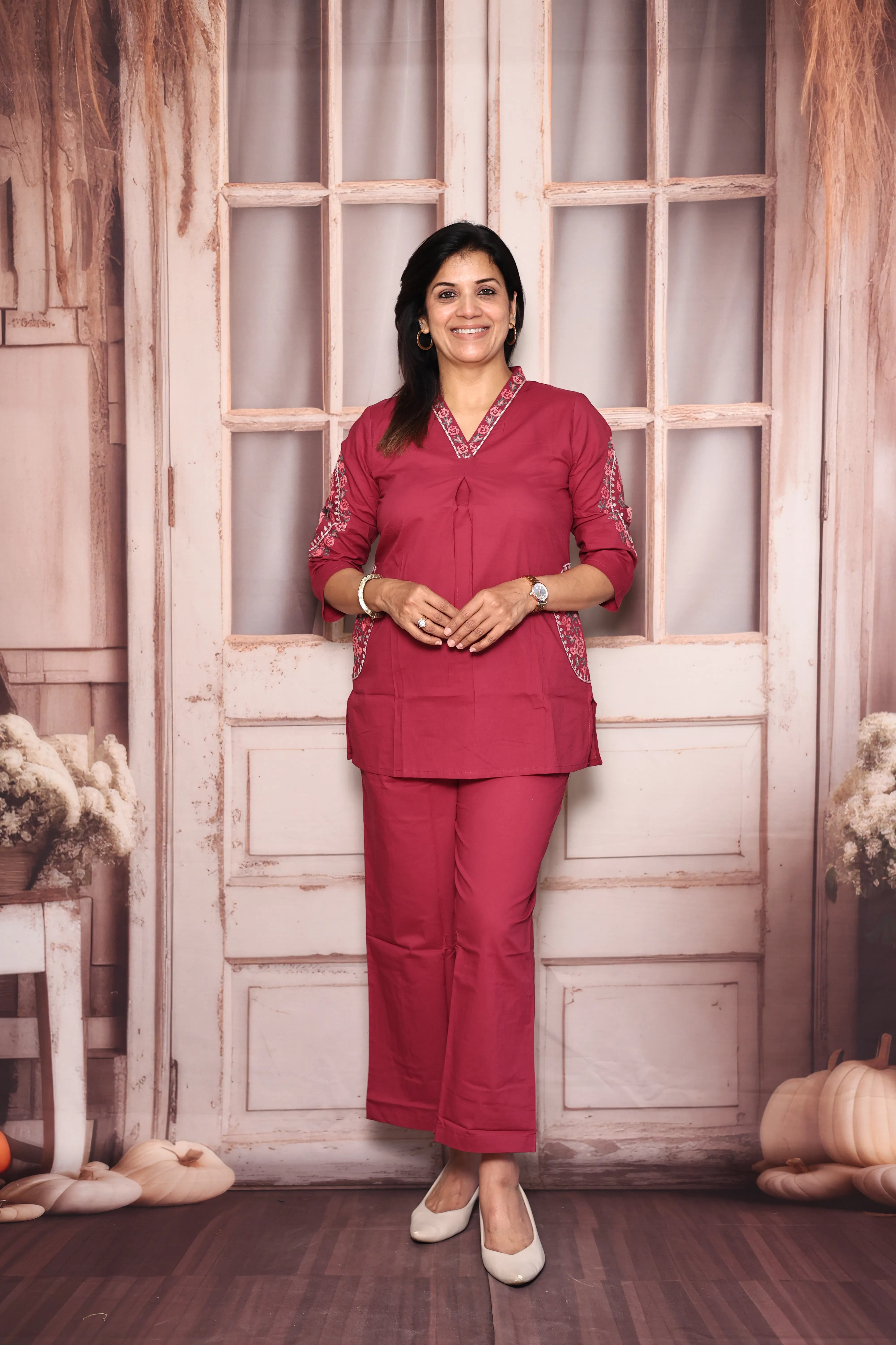Magenta Embroidered Top Pant Co-Ord Set | Beautiful Thread Work | Soft Cotton