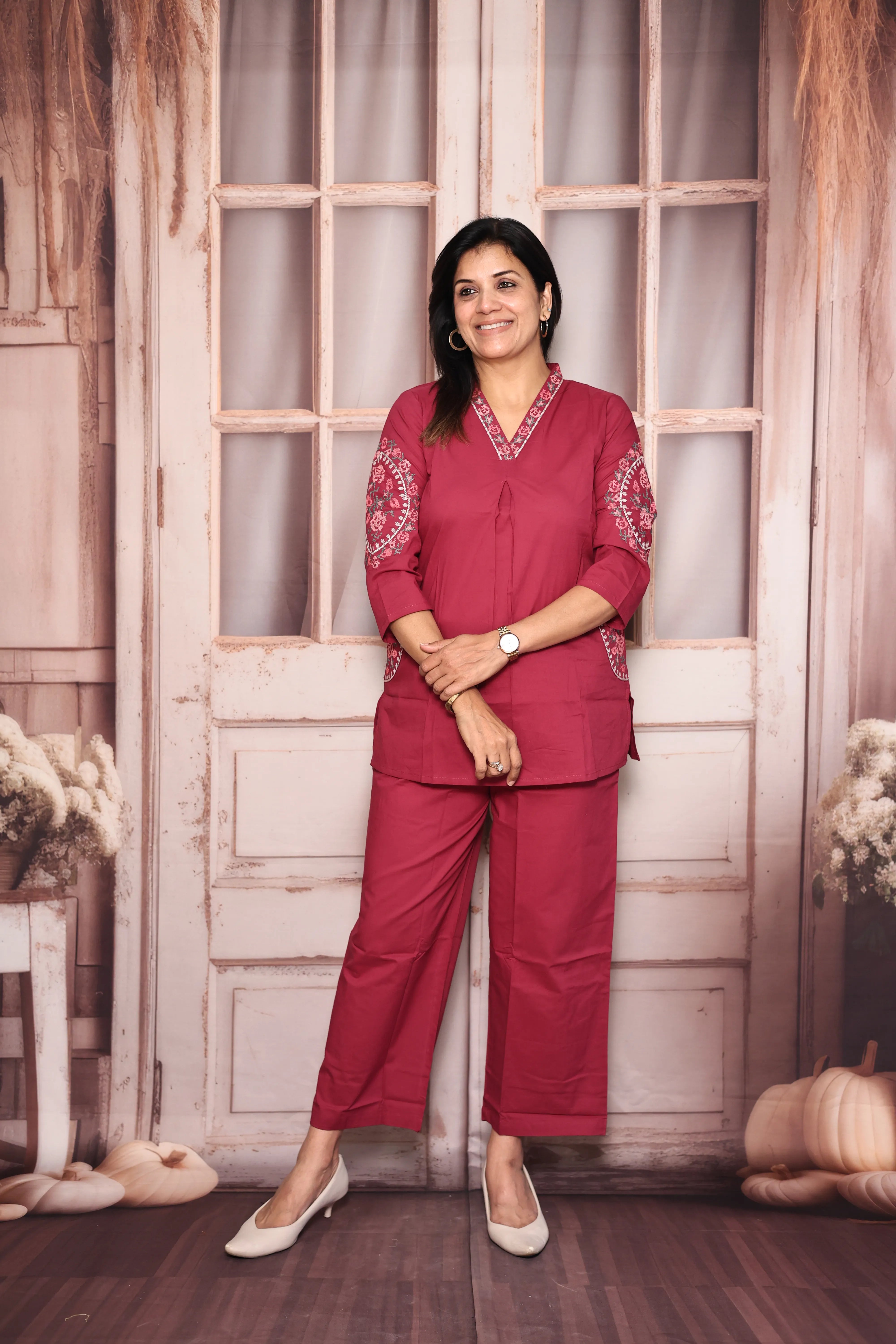 Magenta Embroidered Top Pant Co-Ord Set | Beautiful Thread Work | Soft Cotton
