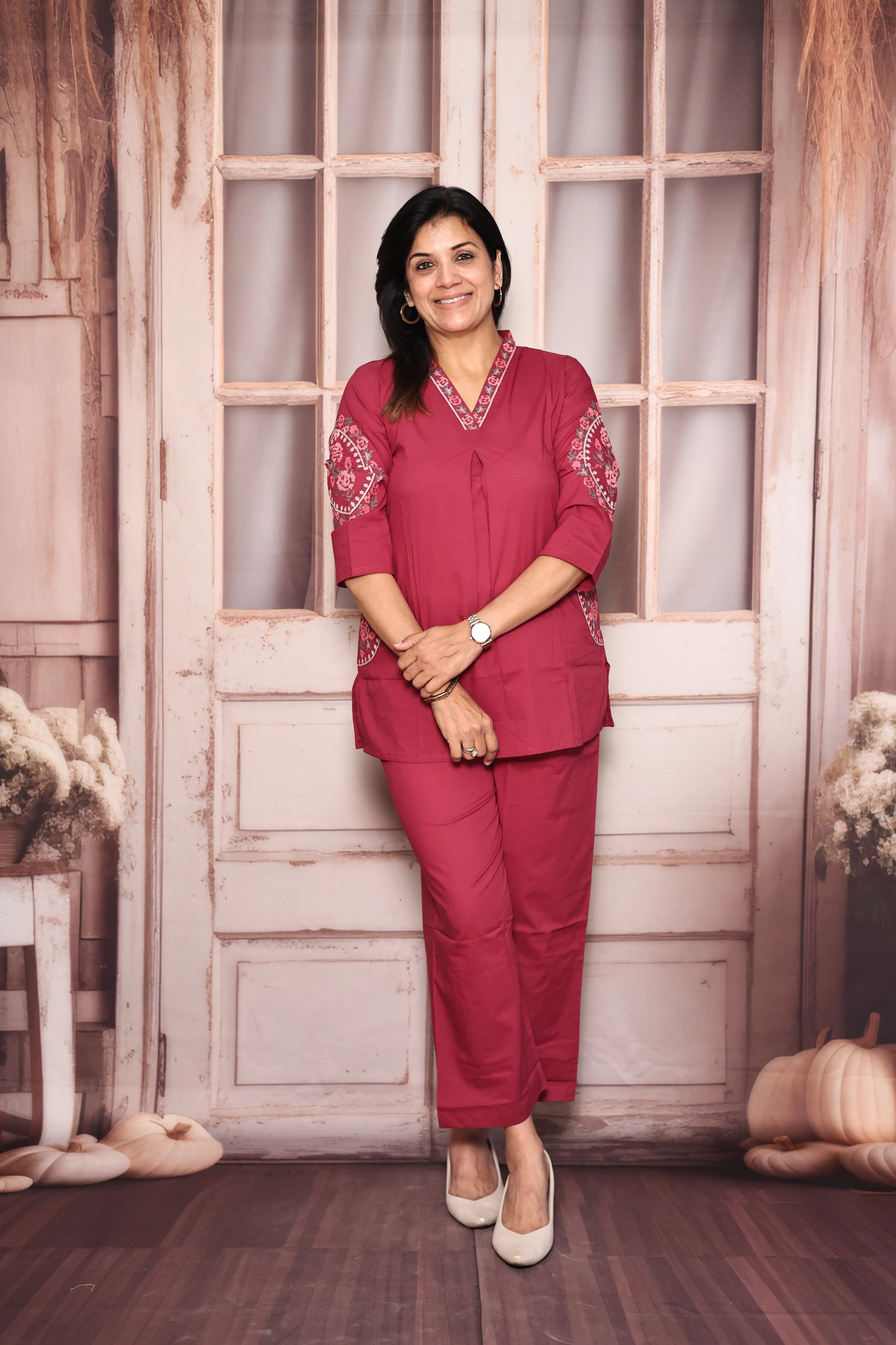 Magenta Embroidered Top Pant Co-Ord Set | Beautiful Thread Work | Soft Cotton