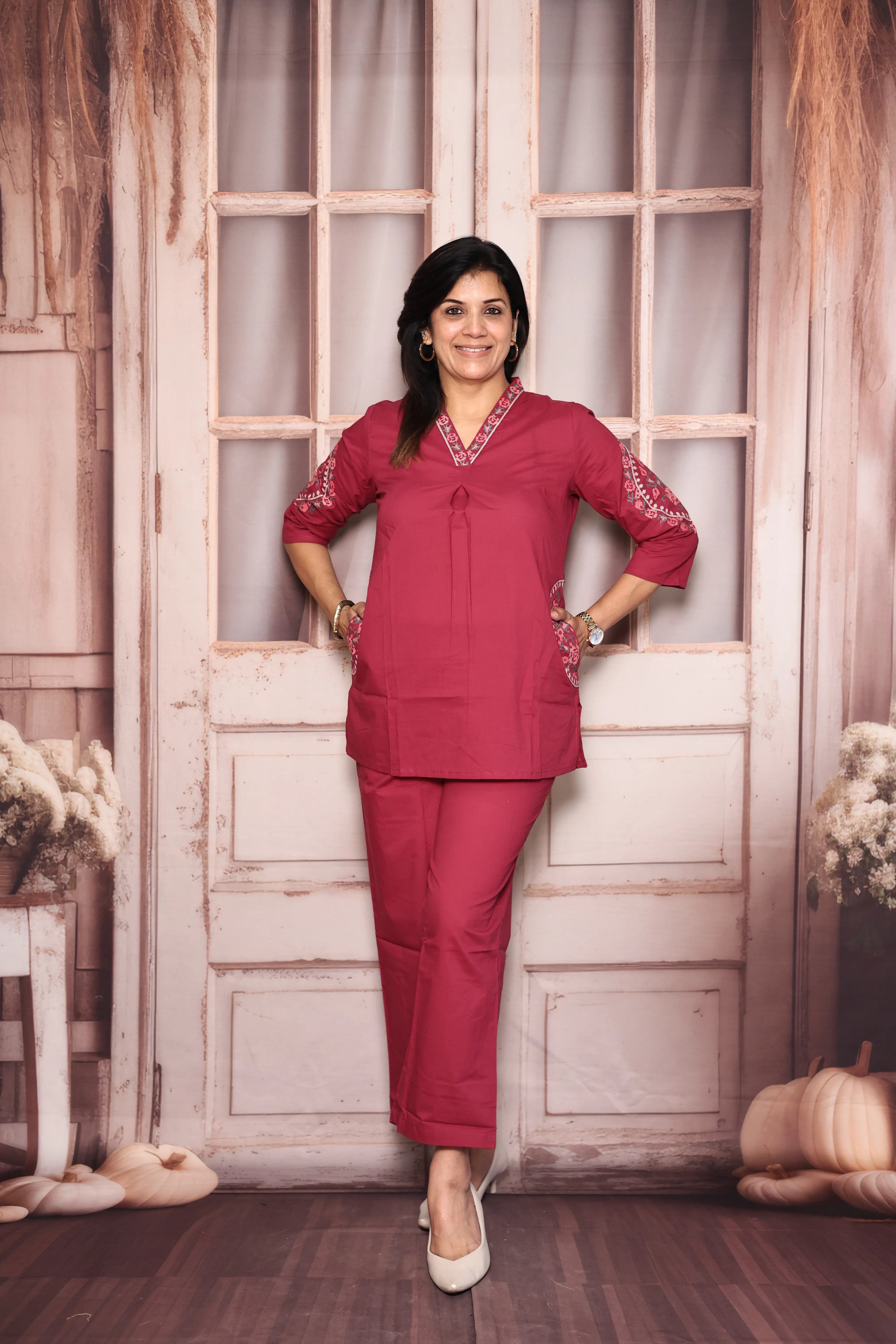Magenta Embroidered Top Pant Co-Ord Set | Beautiful Thread Work | Soft Cotton