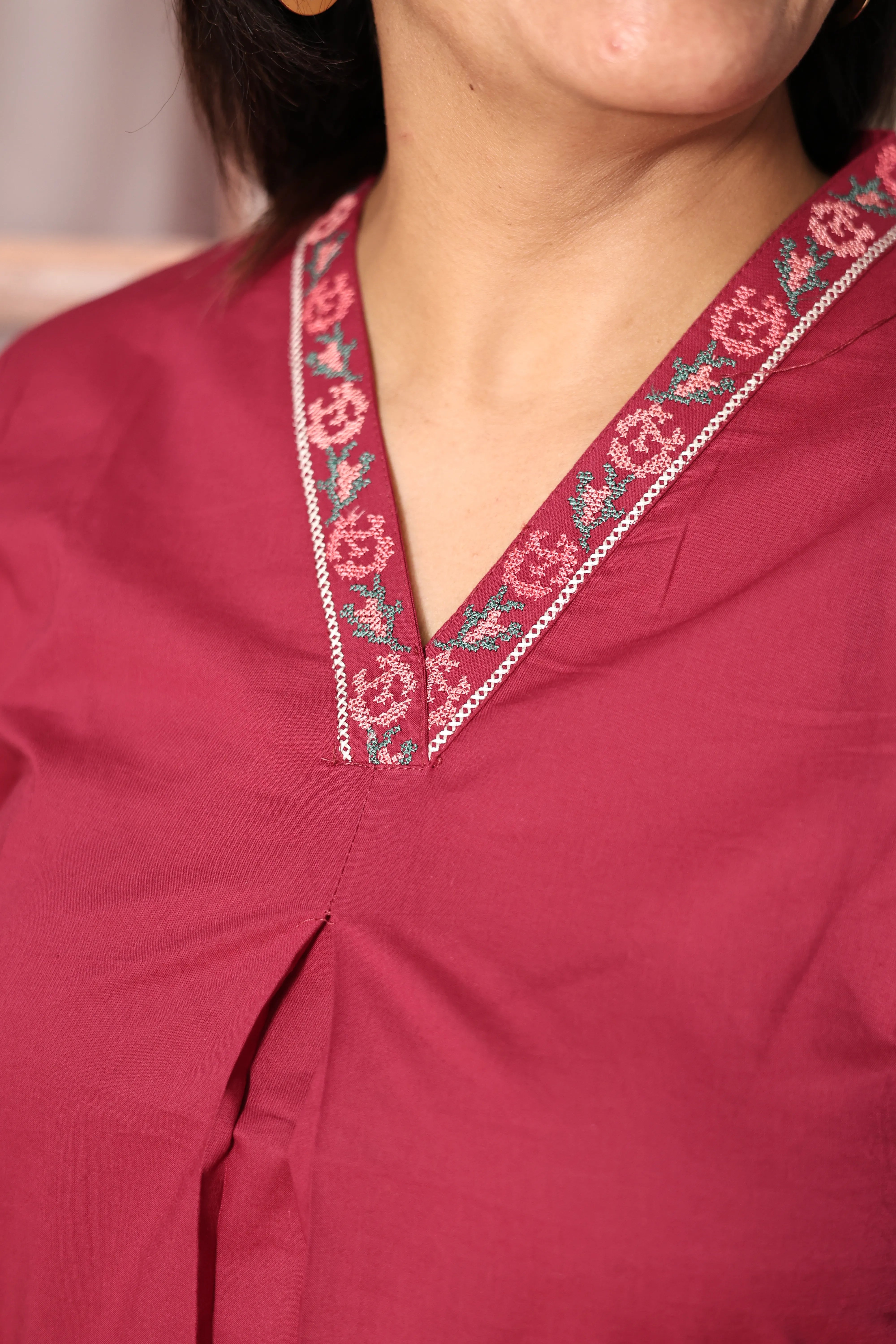 Magenta Embroidered Top Pant Co-Ord Set | Beautiful Thread Work | Soft Cotton