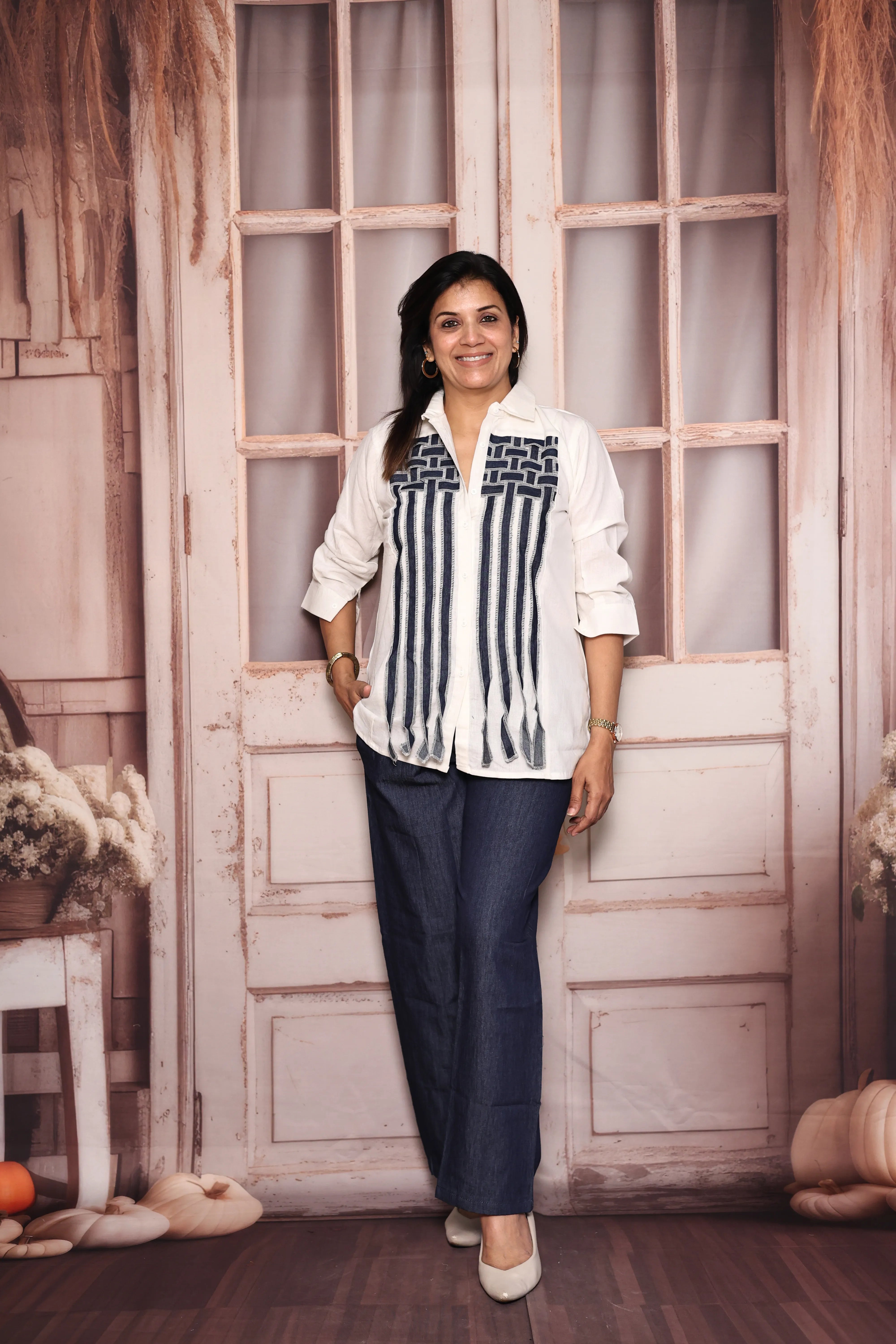 White & Blue Cotton & Denim Co-Ord Set | Lightweight, Breathable & Stylish Everyday Wear