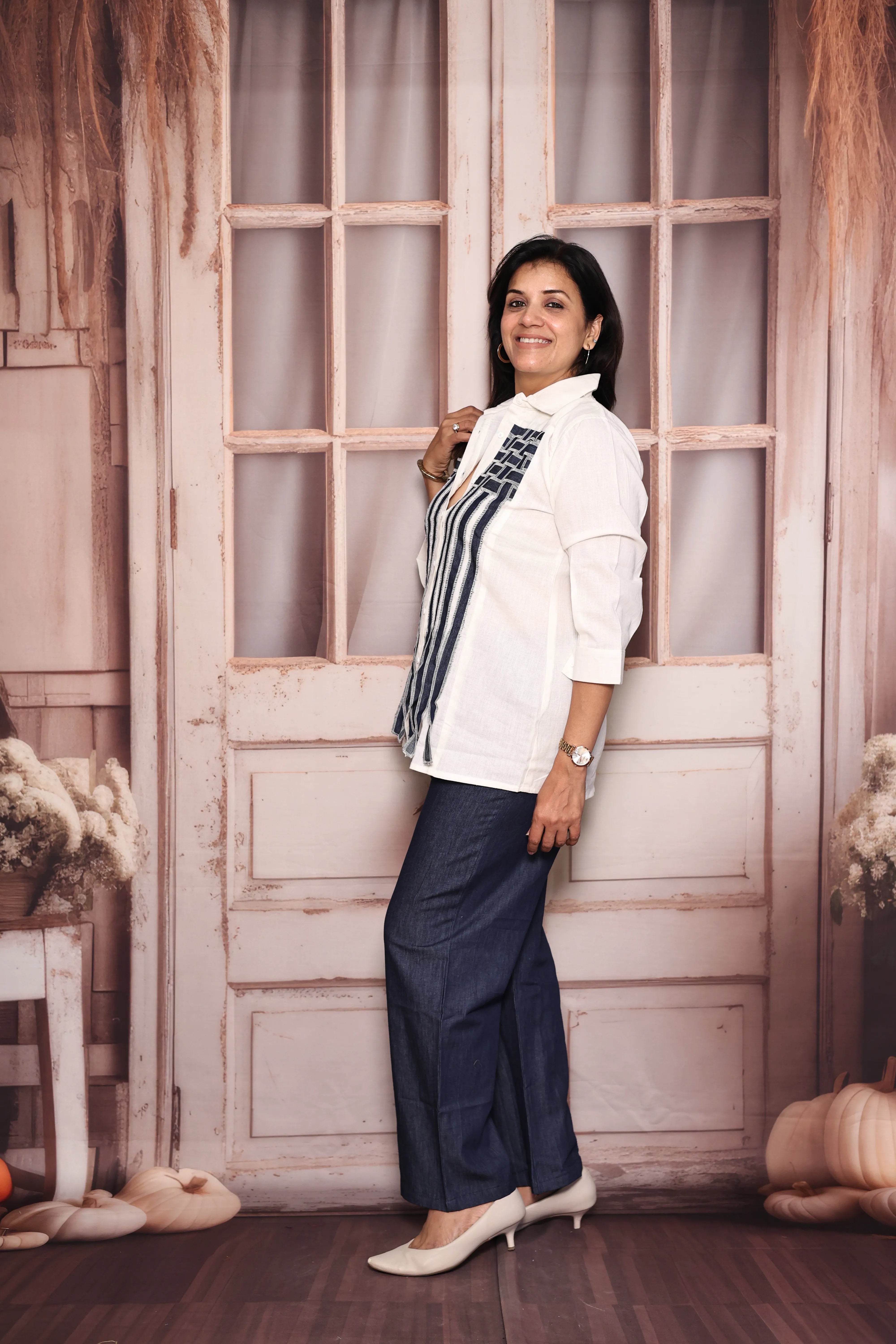 White & Blue Cotton & Denim Co-Ord Set | Lightweight, Breathable & Stylish Everyday Wear