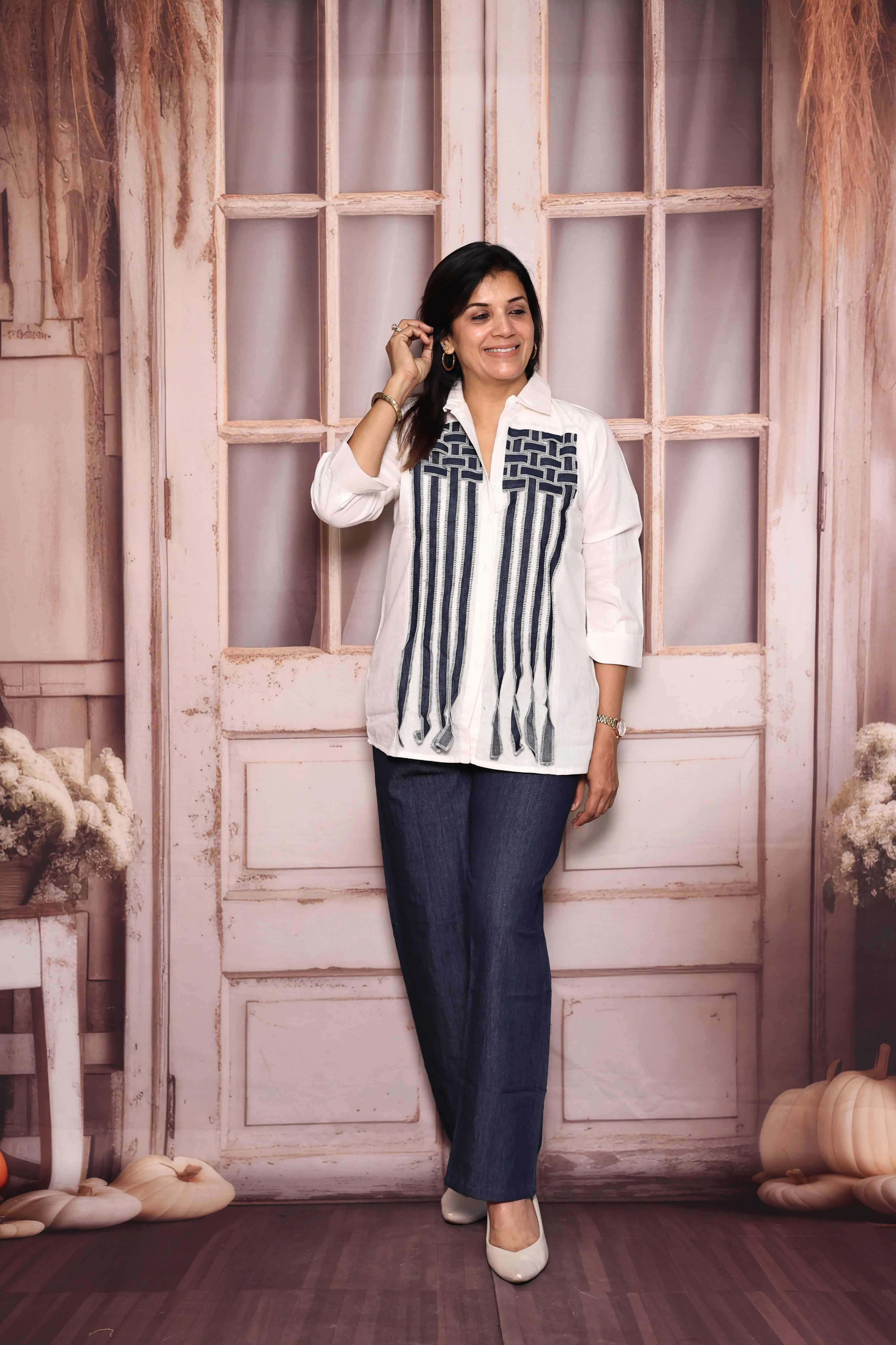 White & Blue Cotton & Denim Co-Ord Set | Lightweight, Breathable & Stylish Everyday Wear