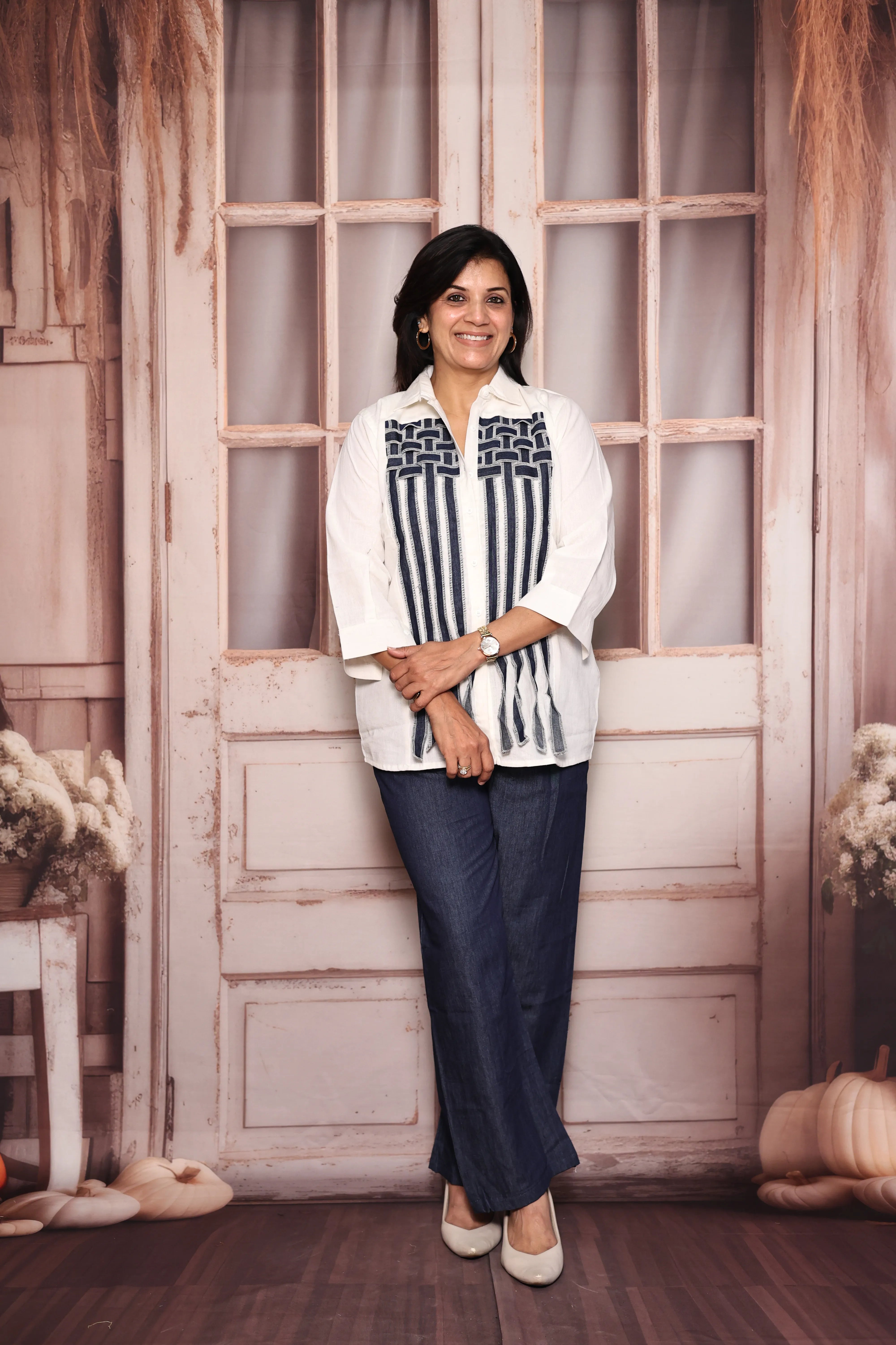 White & Blue Cotton & Denim Co-Ord Set | Lightweight, Breathable & Stylish Everyday Wear