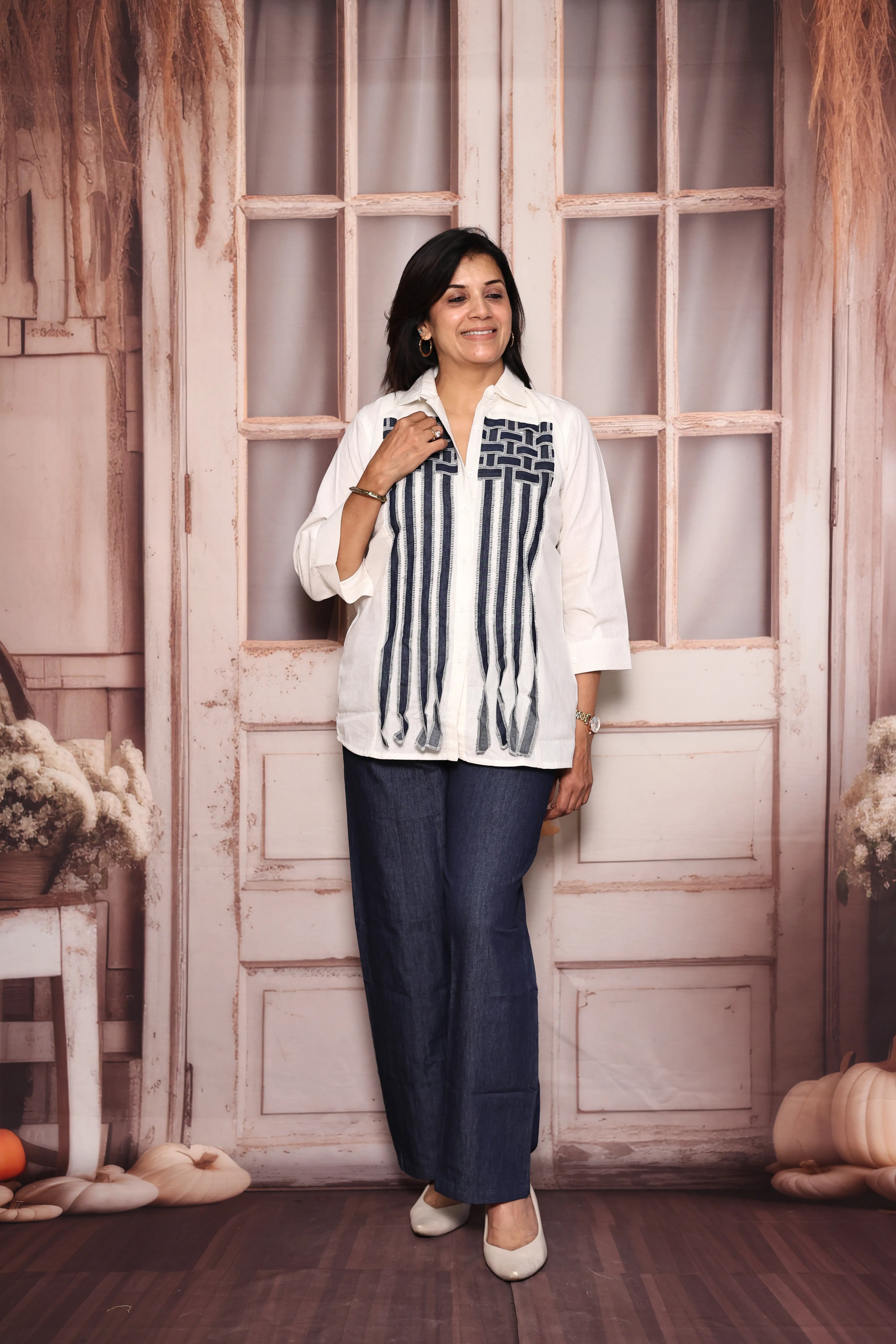 White & Blue Cotton & Denim Co-Ord Set | Lightweight, Breathable & Stylish Everyday Wear