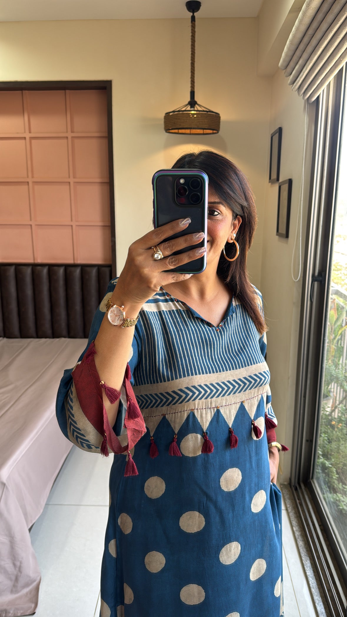 Classic Blue Printed Tail Cut Kurti with Palazzo | Pure Crepe Designer Ethnic Wear