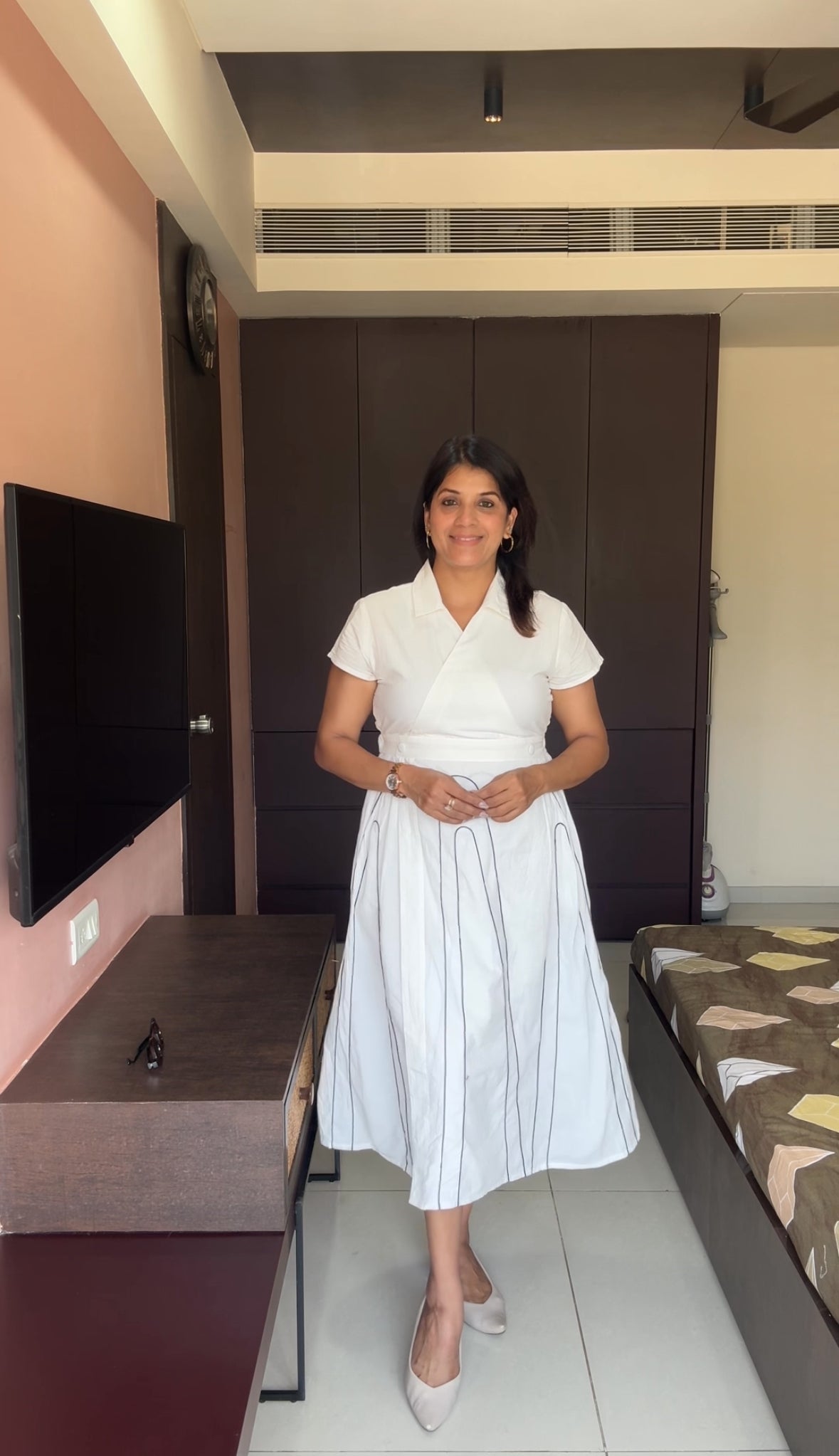 White Soft Cotton One Piece Dress with Pockets | Dori Work Casual Elegant Wear