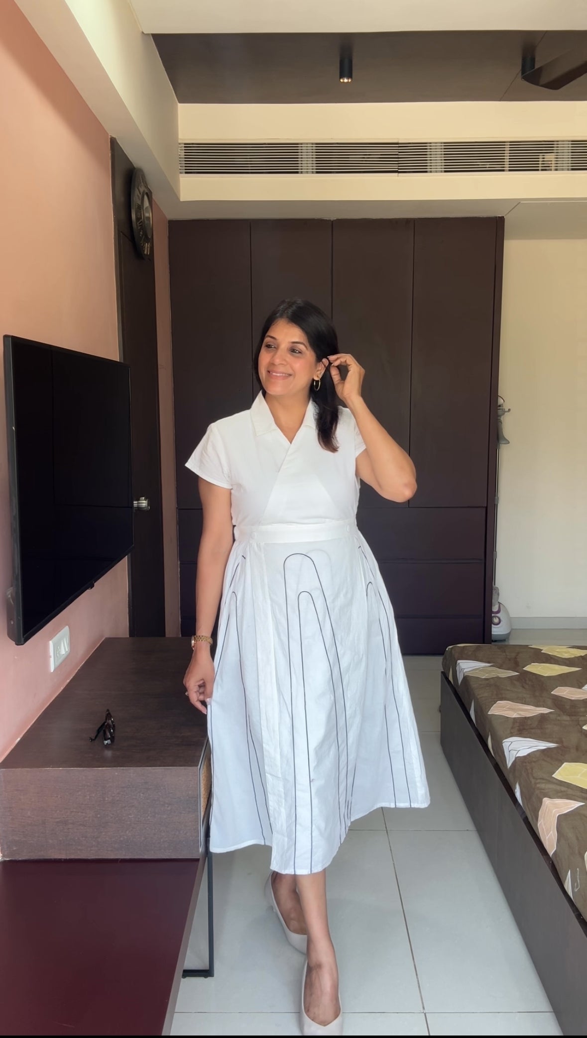 White Soft Cotton One Piece Dress with Pockets