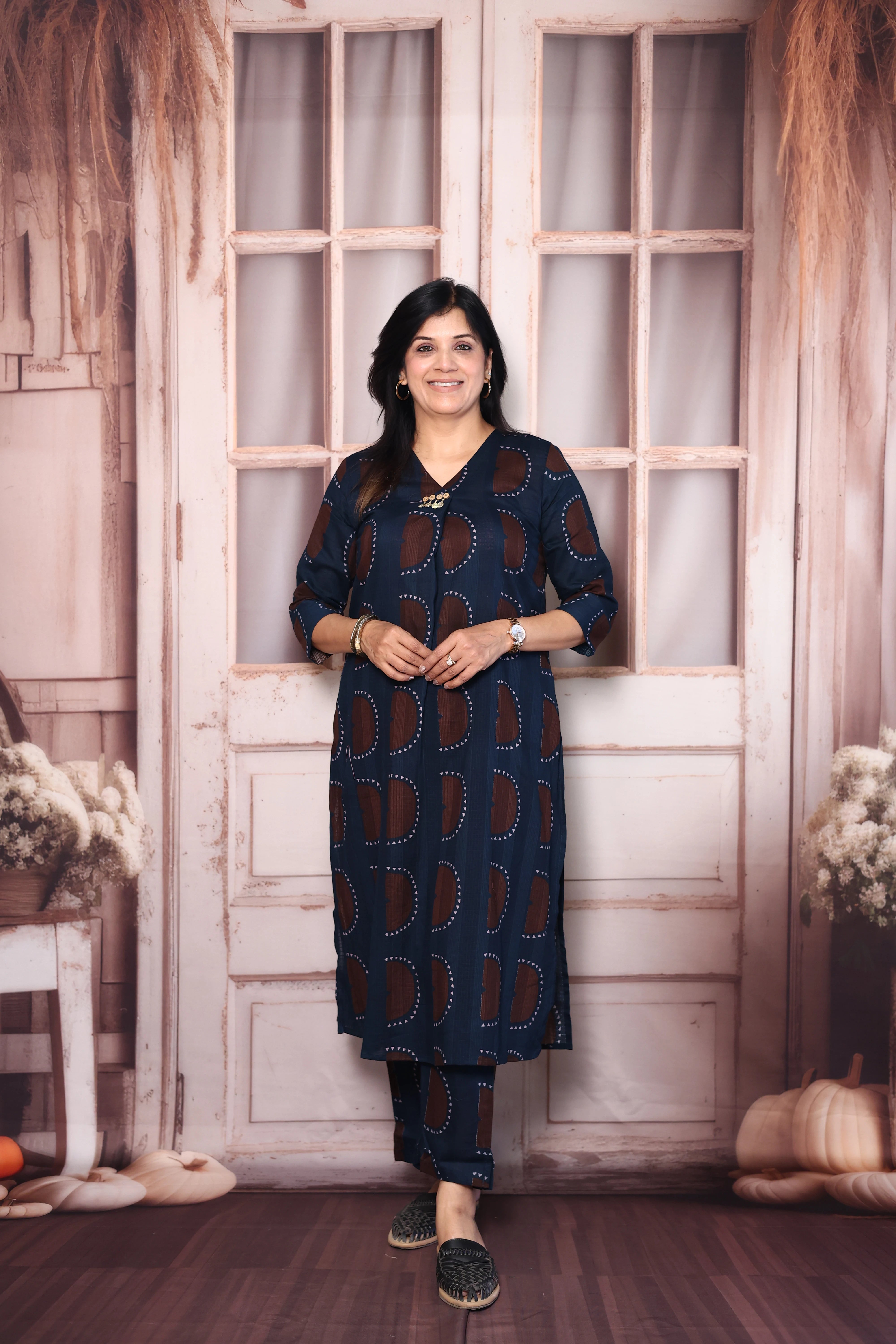 Dark Blue Printed Kurti Pant Co-Ord Set | Soft Cotton Casual Ethnic Wear