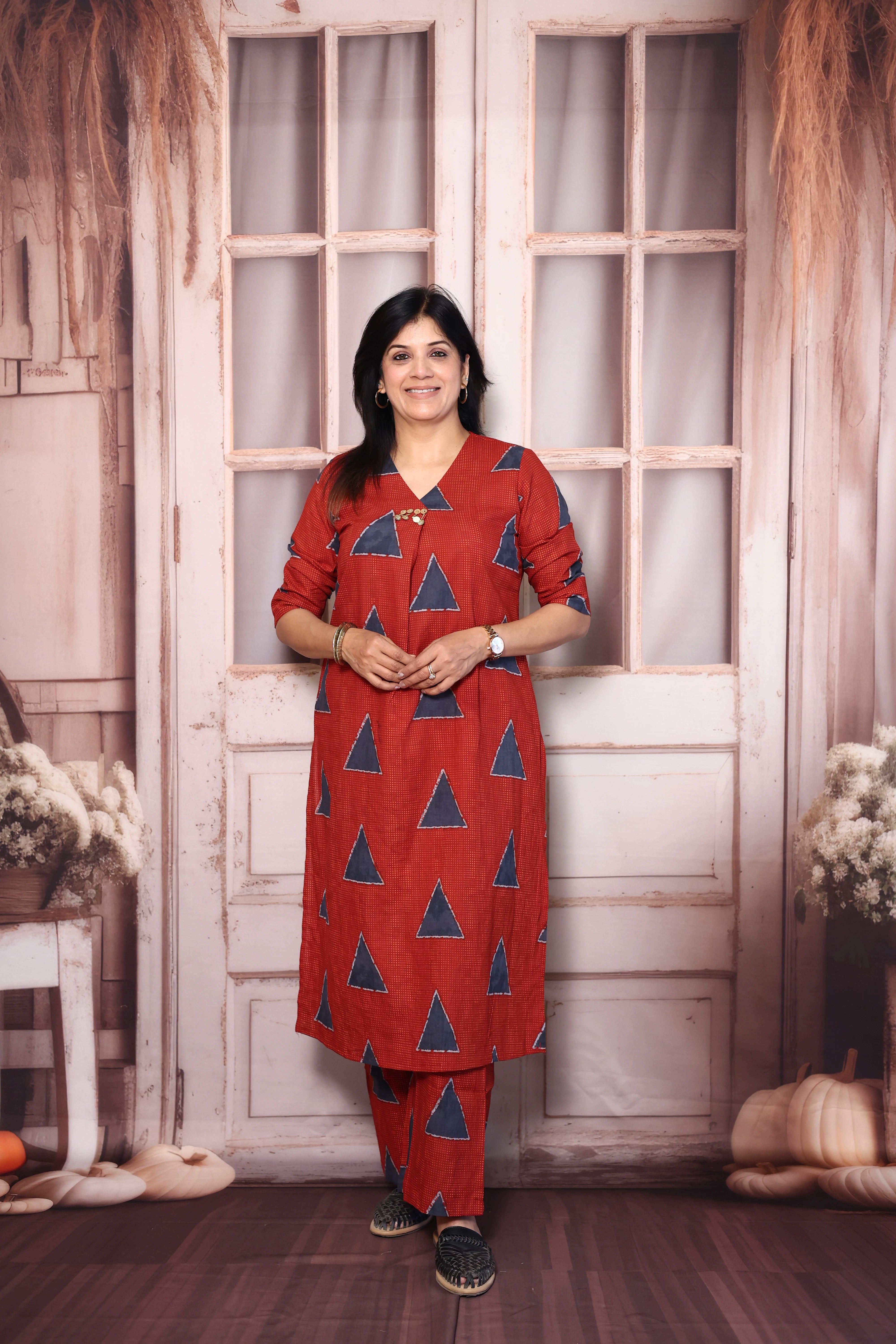 Reddish Maroon Printed Kurti Pant Co-Ord Set | Soft Cotton Casual Ethnic Wear