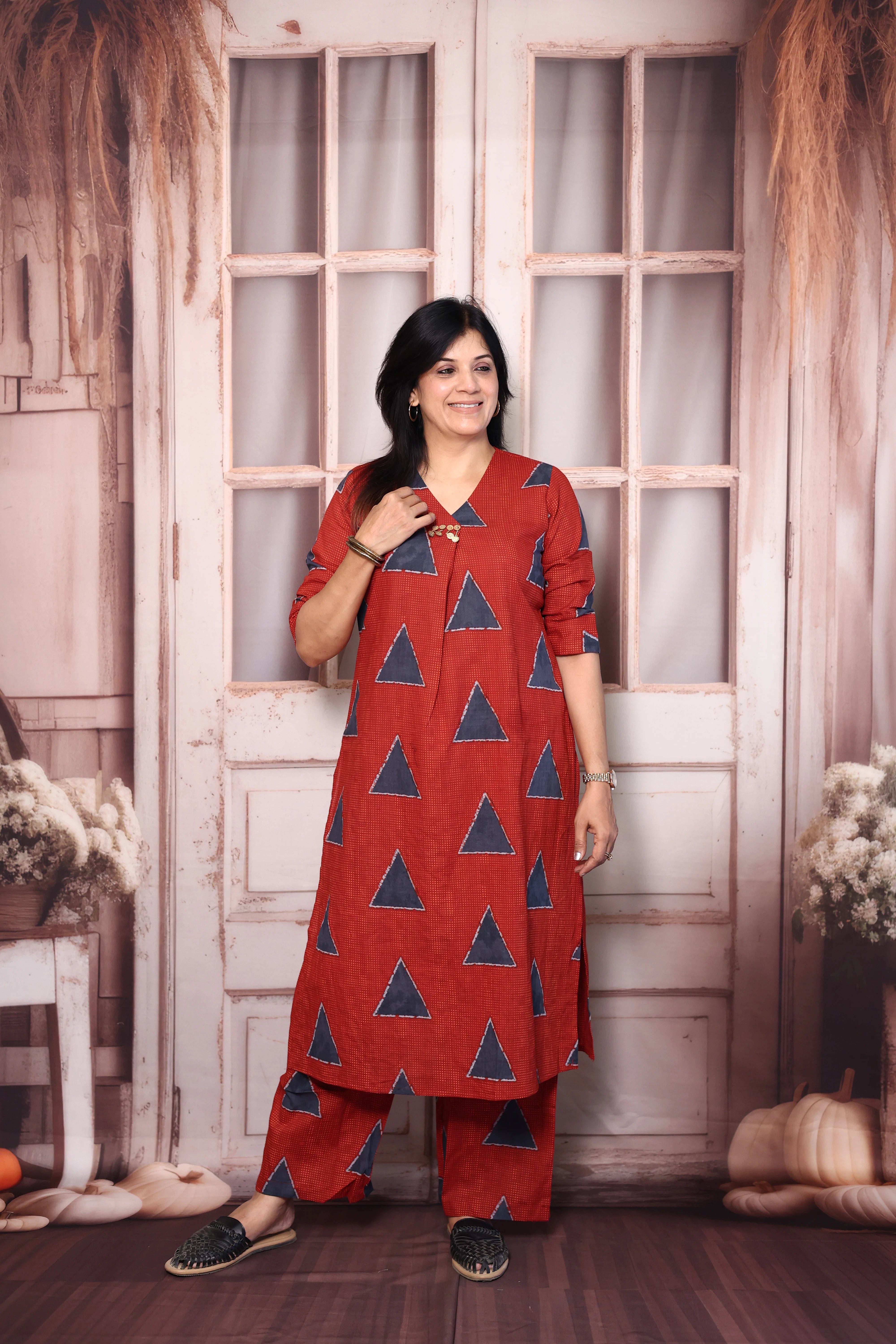 Reddish Maroon Printed Kurti Pant Co-Ord Set | Soft Cotton Casual Ethnic Wear