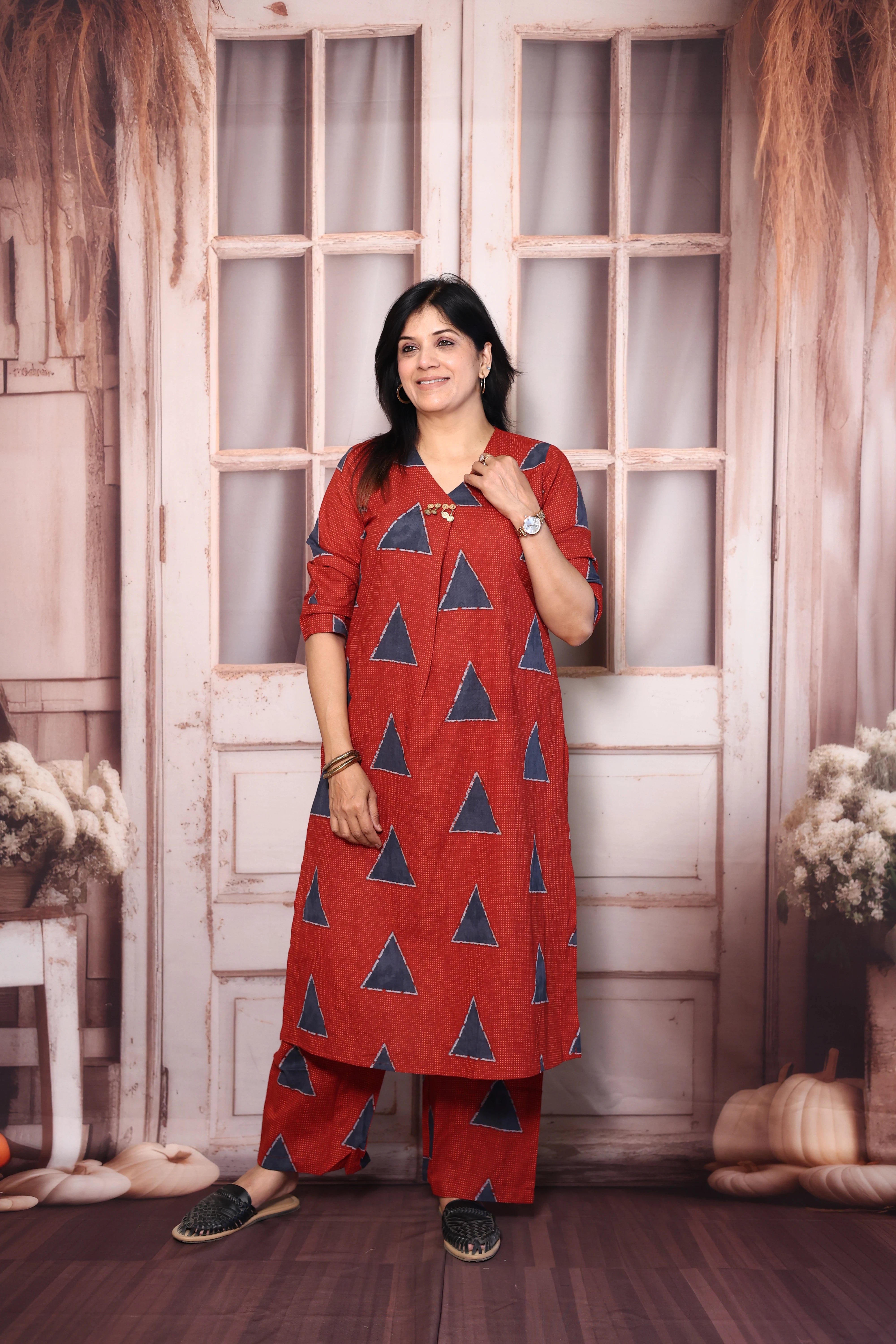 Reddish Maroon Printed Kurti Pant Co-Ord Set | Soft Cotton Casual Ethnic Wear