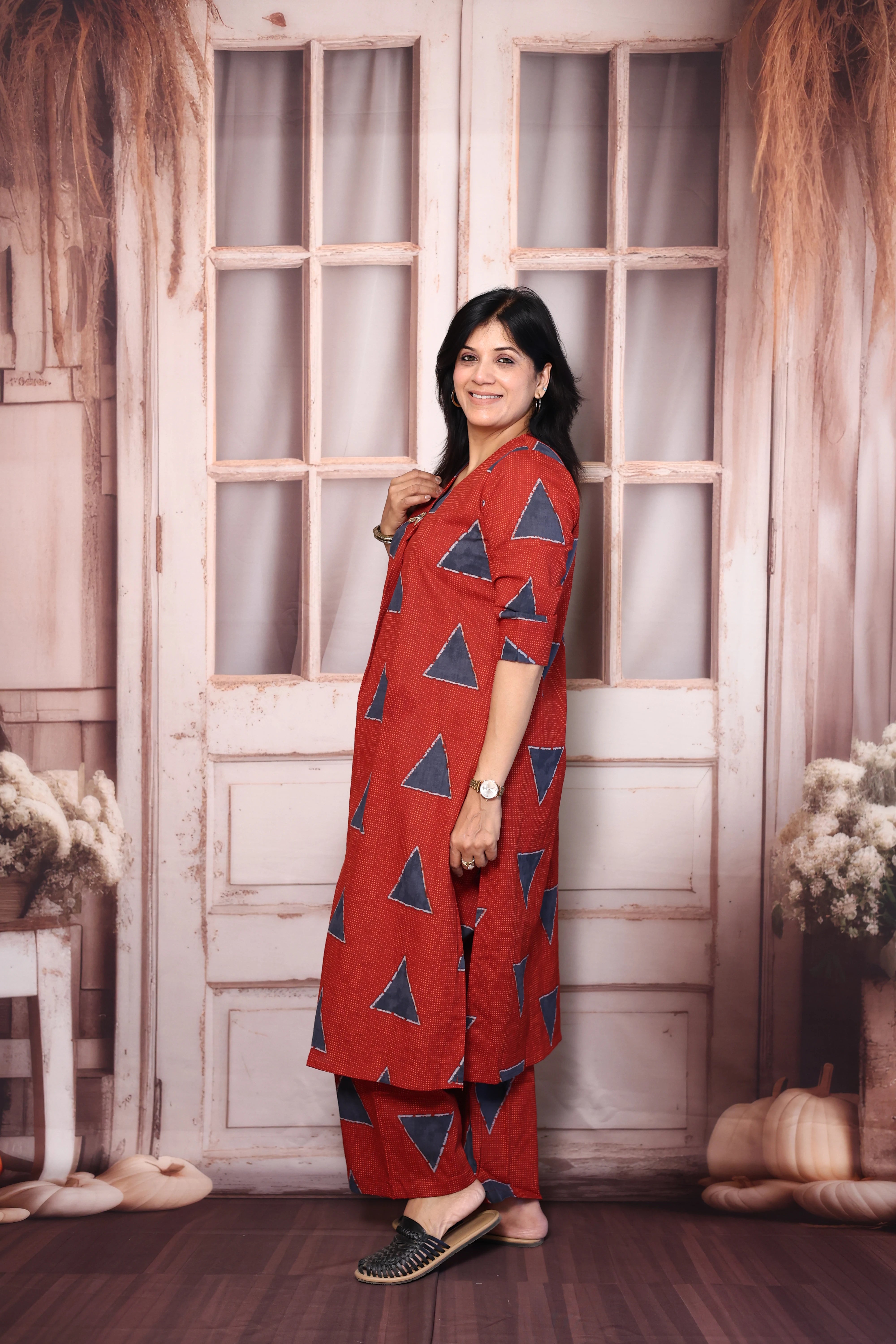 Reddish Maroon Printed Kurti Pant Co-Ord Set | Soft Cotton Casual Ethnic Wear