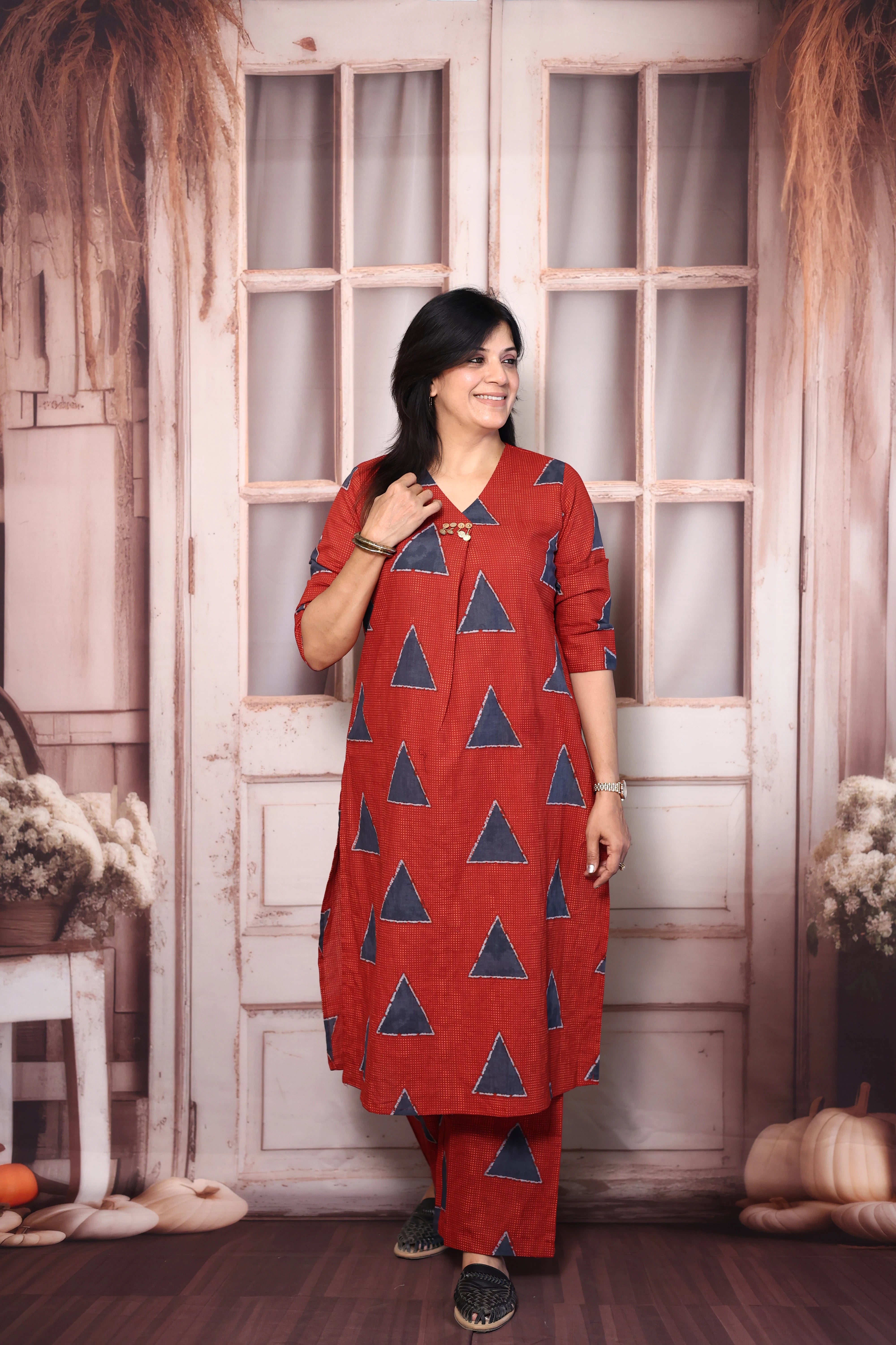 Reddish Maroon Printed Kurti Pant Co-Ord Set | Soft Cotton Casual Ethnic Wear