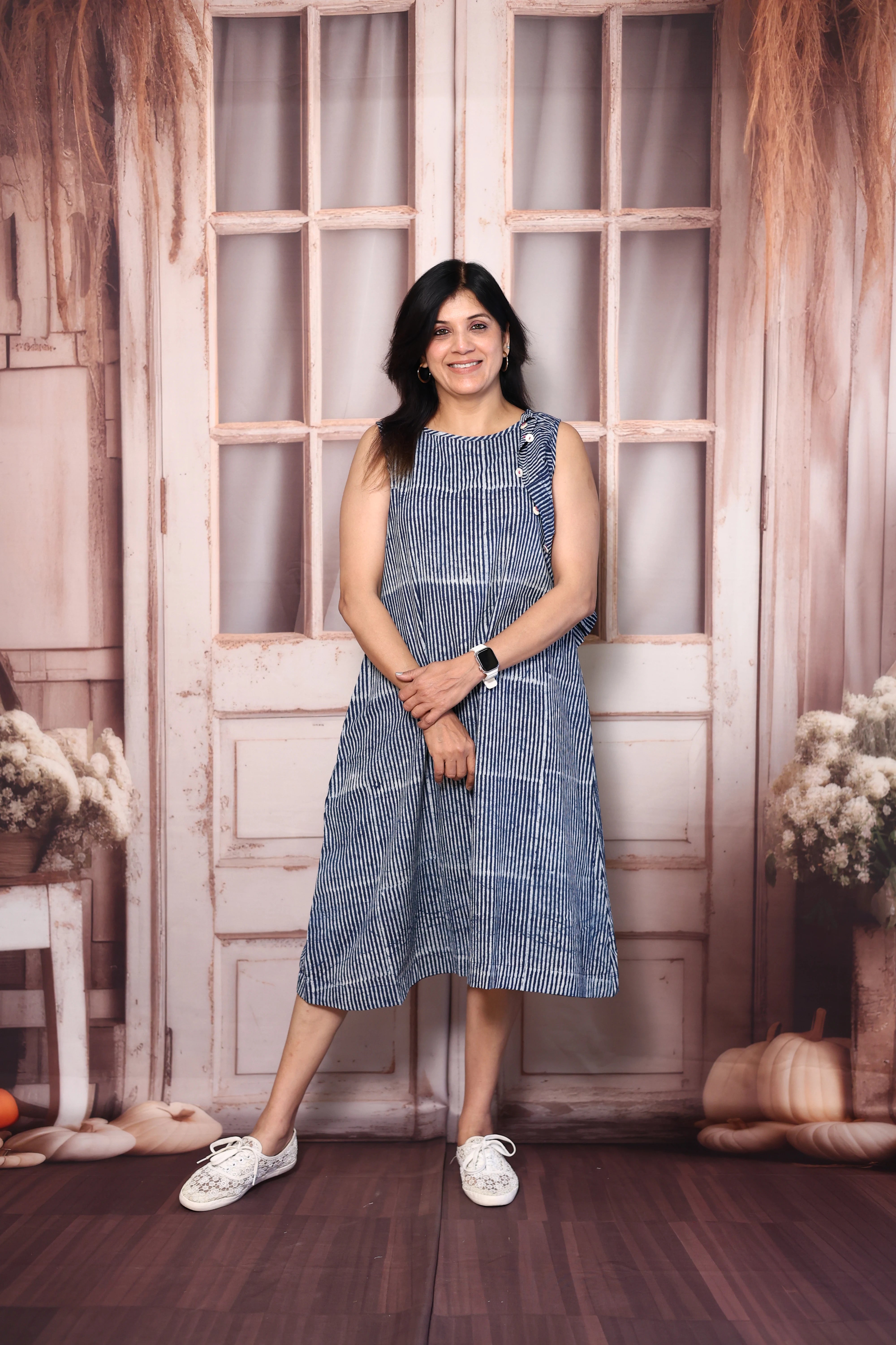 Blue Batik Print Sleeveless Cotton One Piece