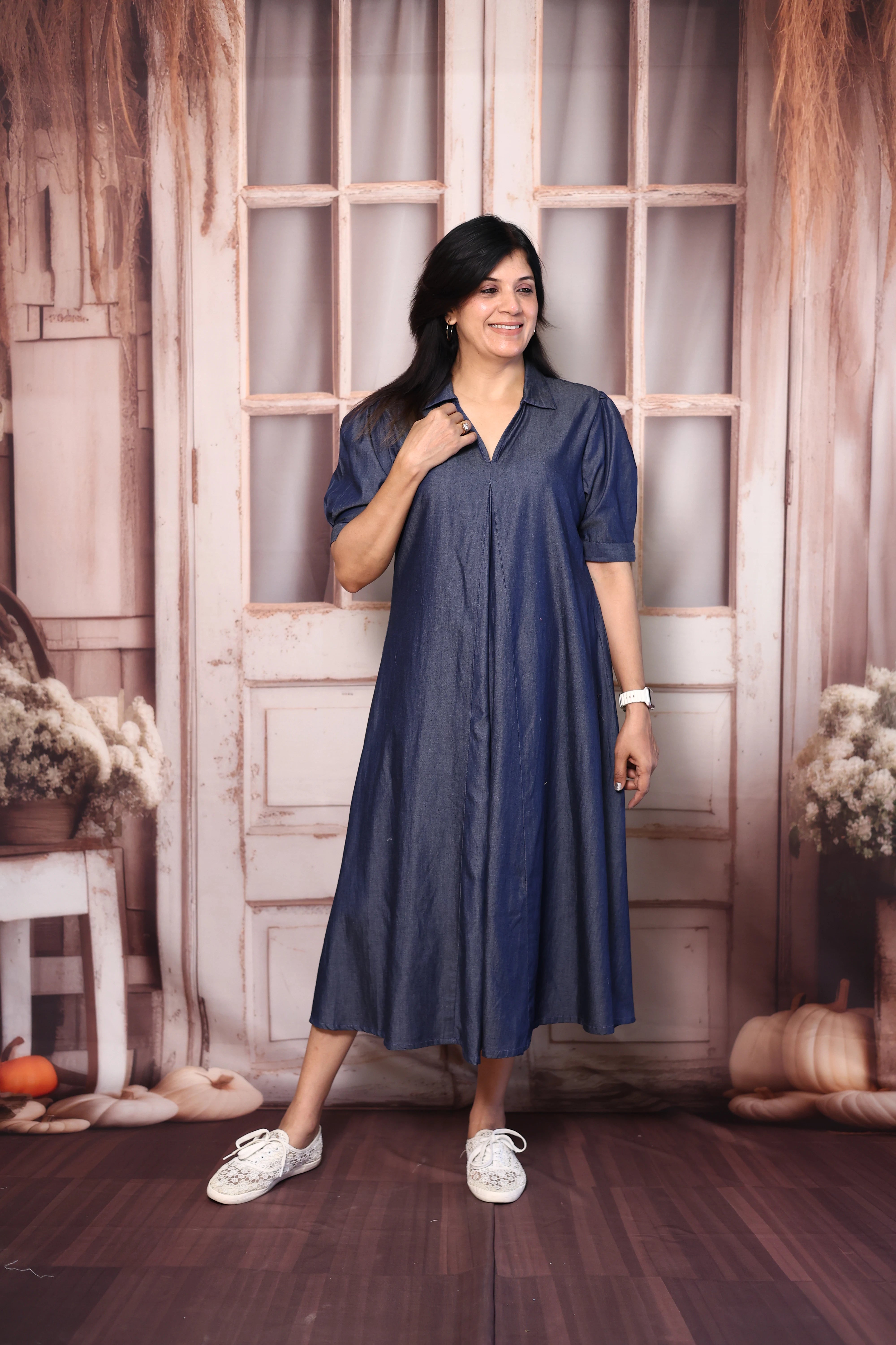 Navy Blue Soft Denim One Piece Dress | Stylish Casual Everyday Wear