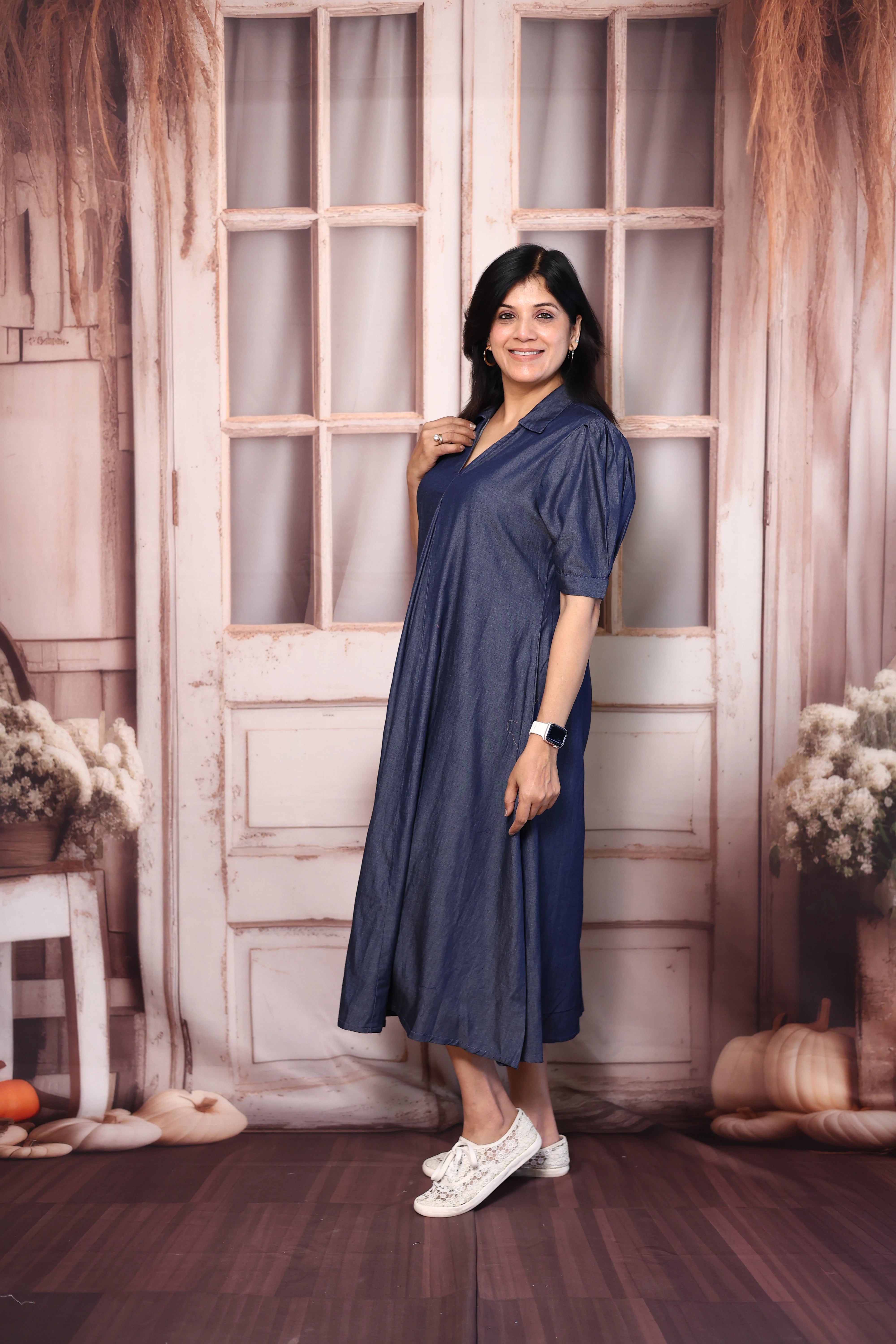 Navy Blue Soft Denim One Piece Dress | Stylish Casual Everyday Wear