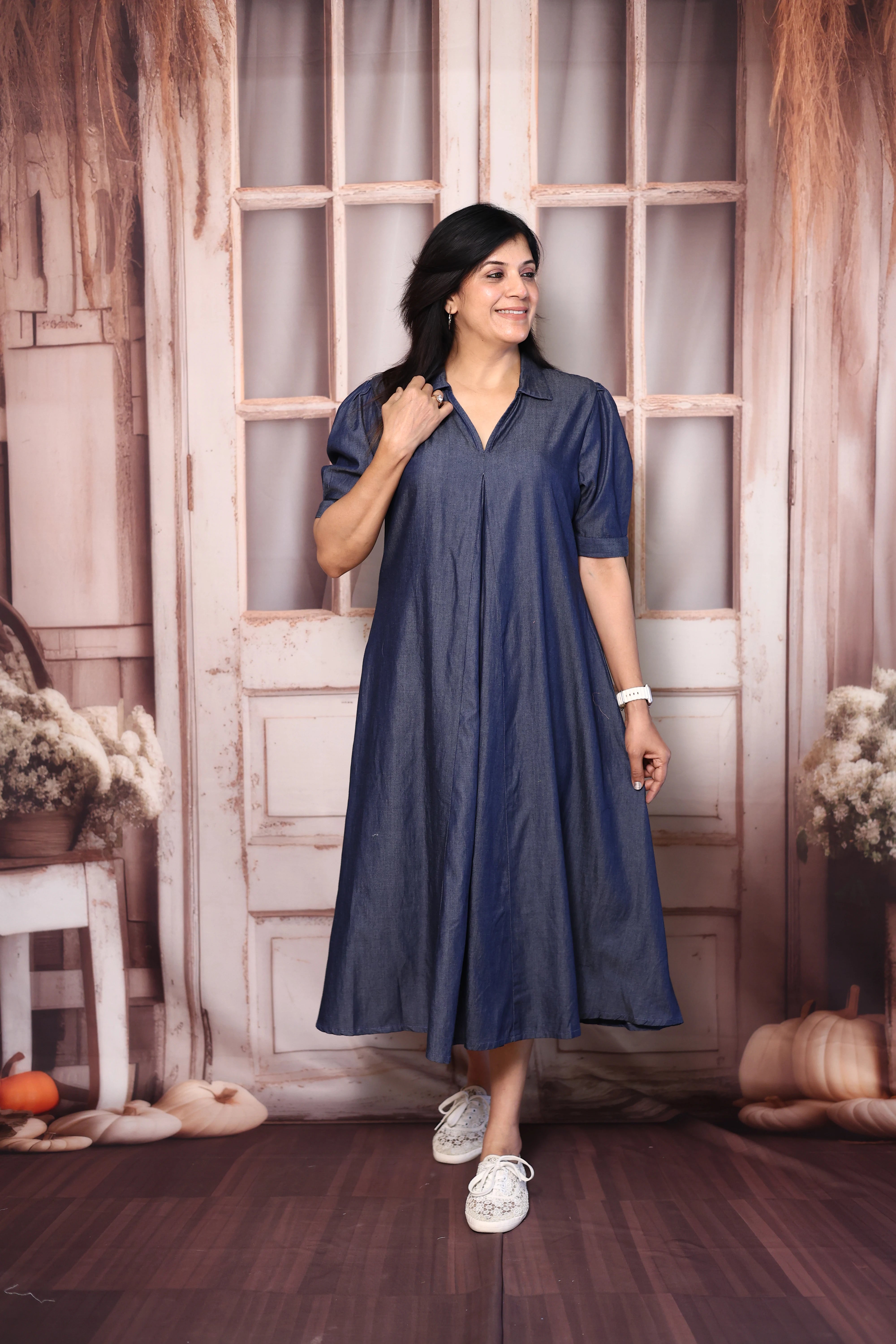 Navy Blue Soft Denim One Piece Dress | Stylish Casual Everyday Wear