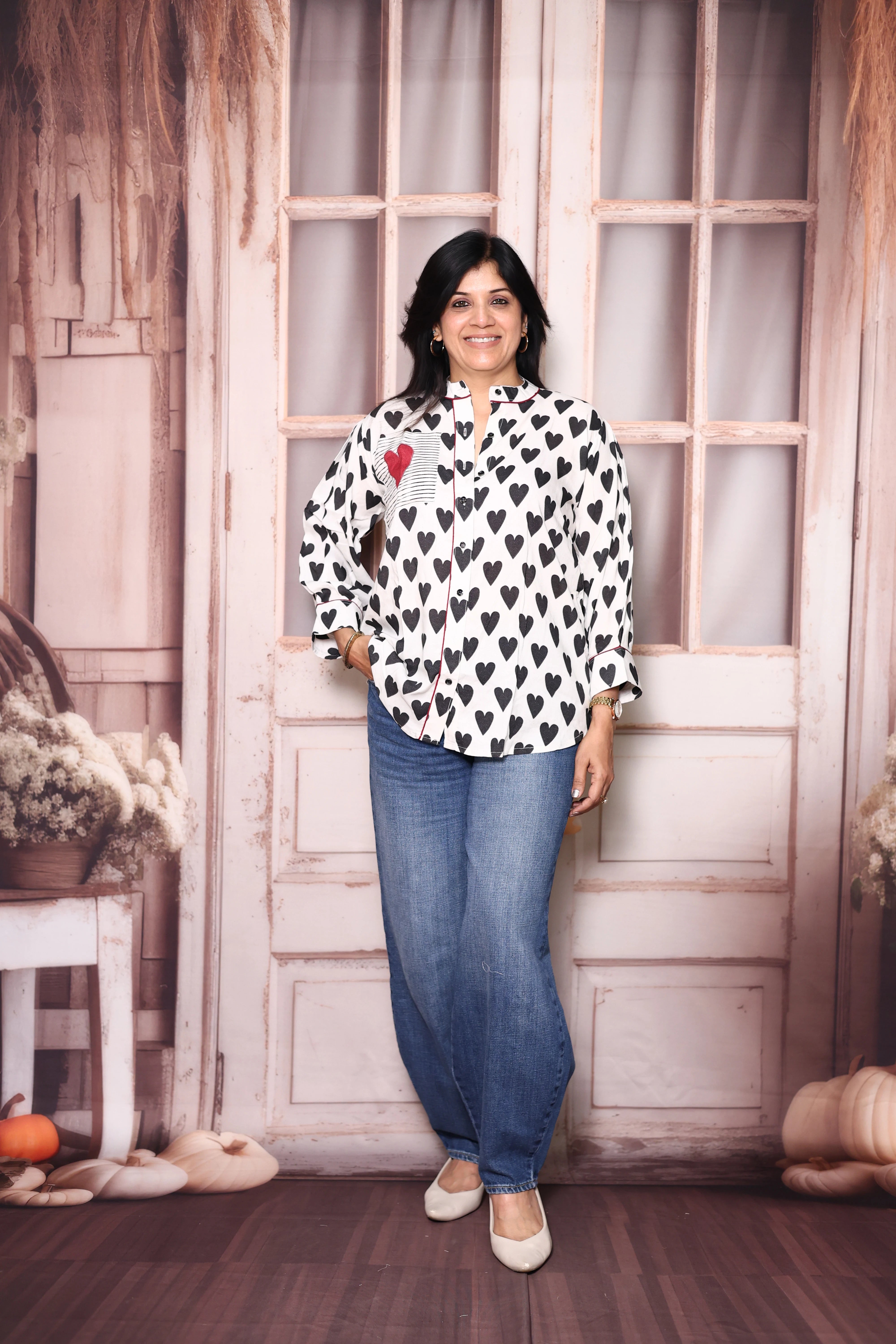 White & Black Printed Pure Crepe Shirt Tunic | Stylish Indo-Western Top