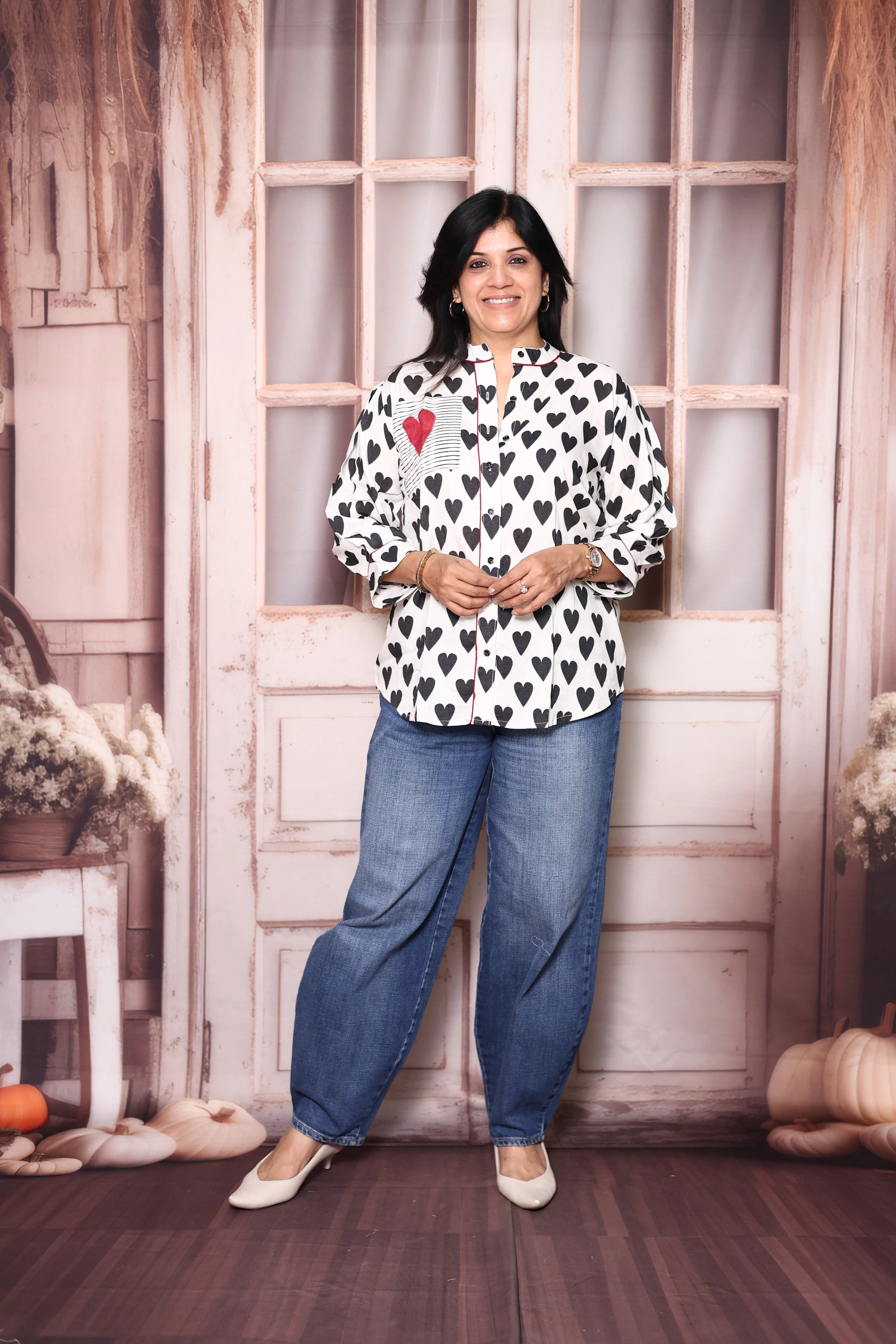 White & Black Printed Pure Crepe Shirt Tunic | Stylish Indo-Western Top