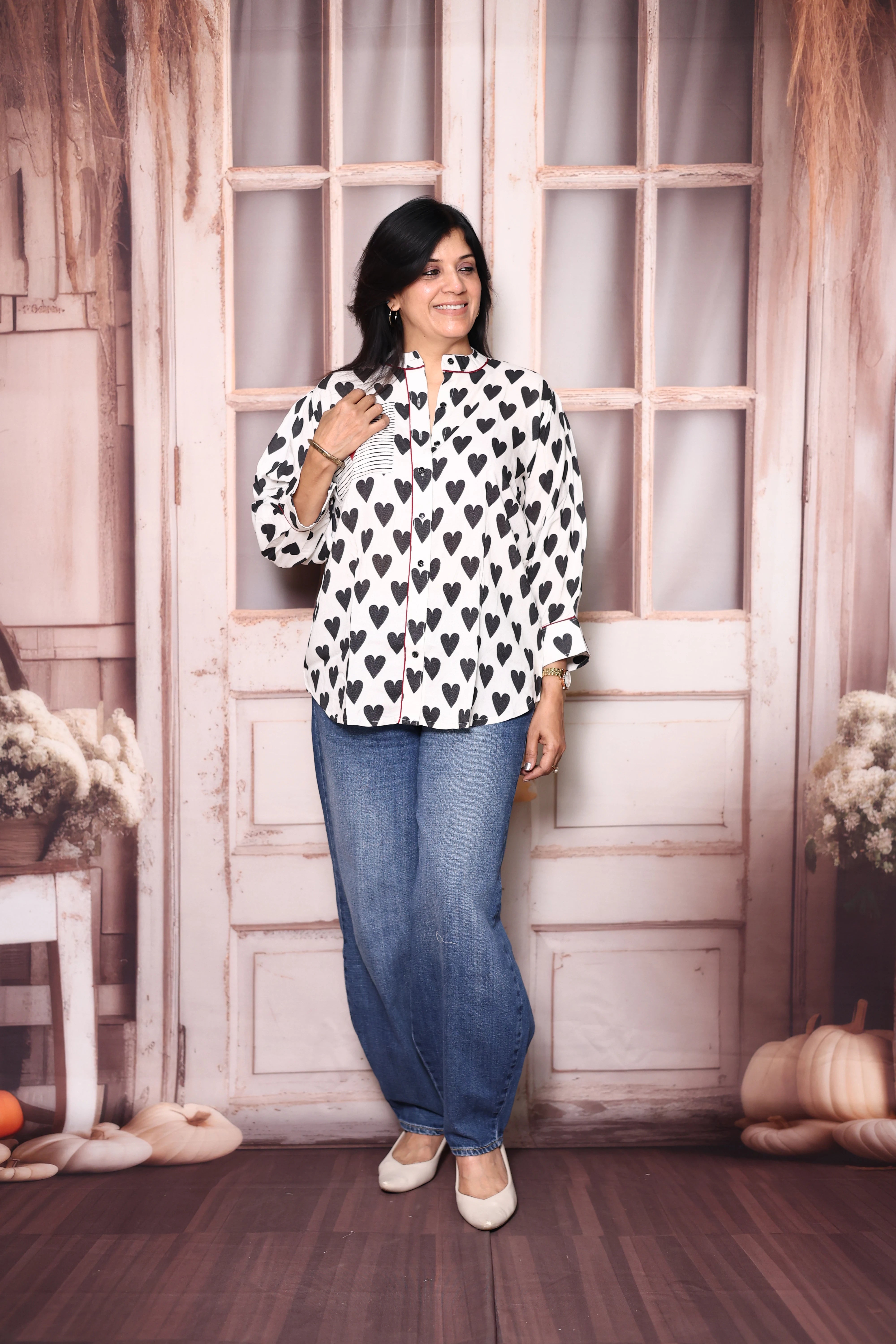 White & Black Printed Pure Crepe Shirt Tunic | Stylish Indo-Western Top