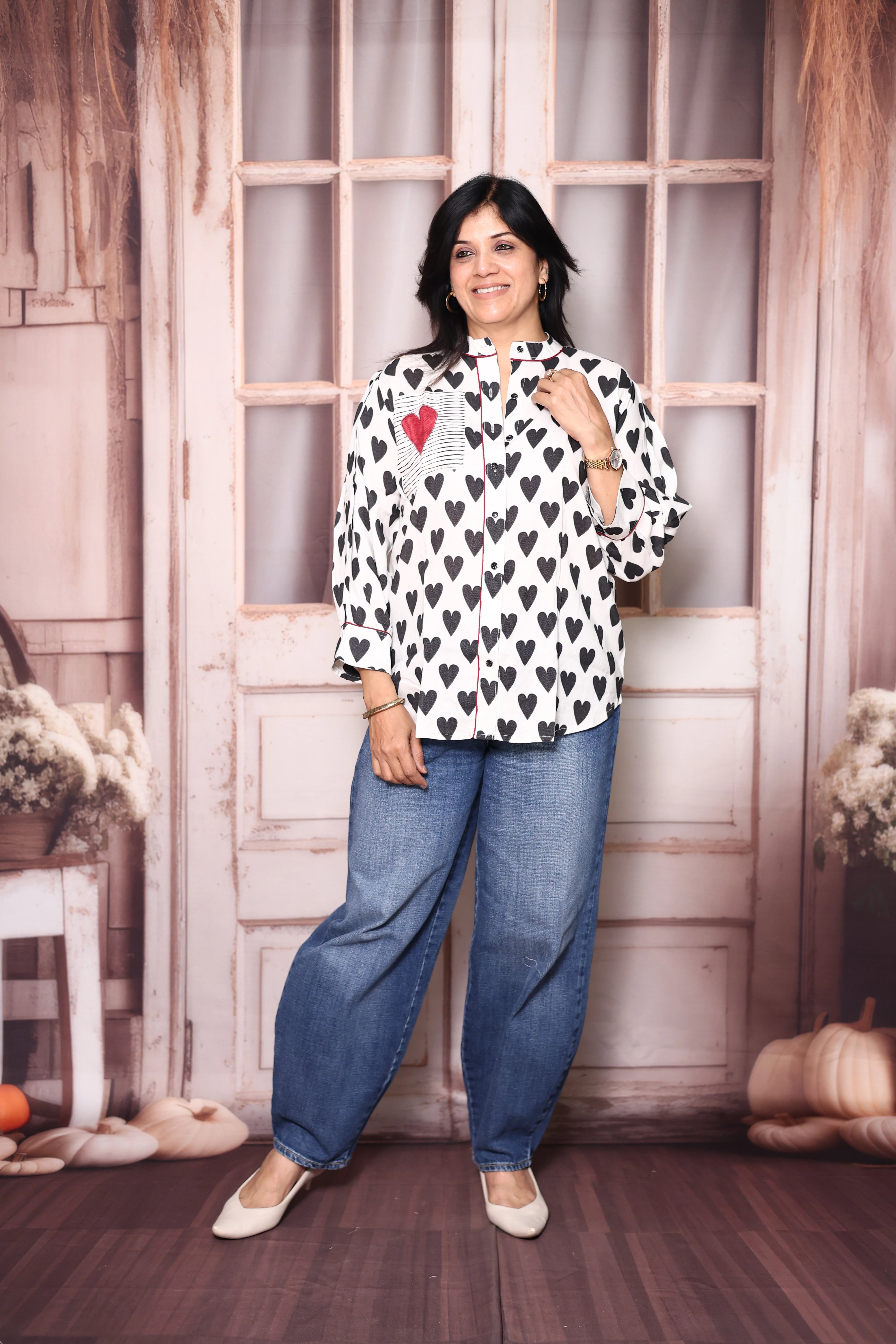 White & Black Printed Pure Crepe Shirt Tunic | Stylish Indo-Western Top