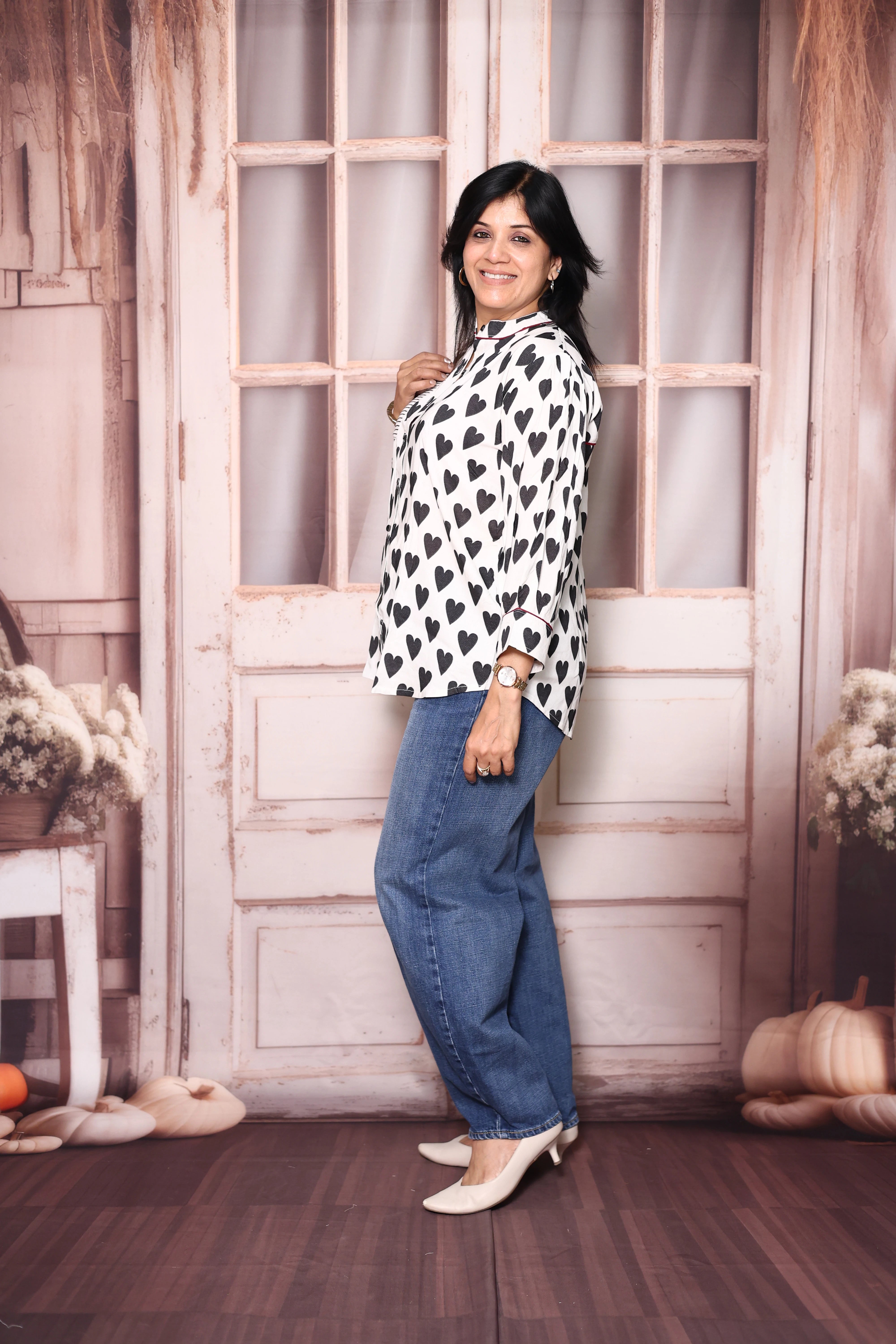 White & Black Printed Pure Crepe Shirt Tunic | Stylish Indo-Western Top