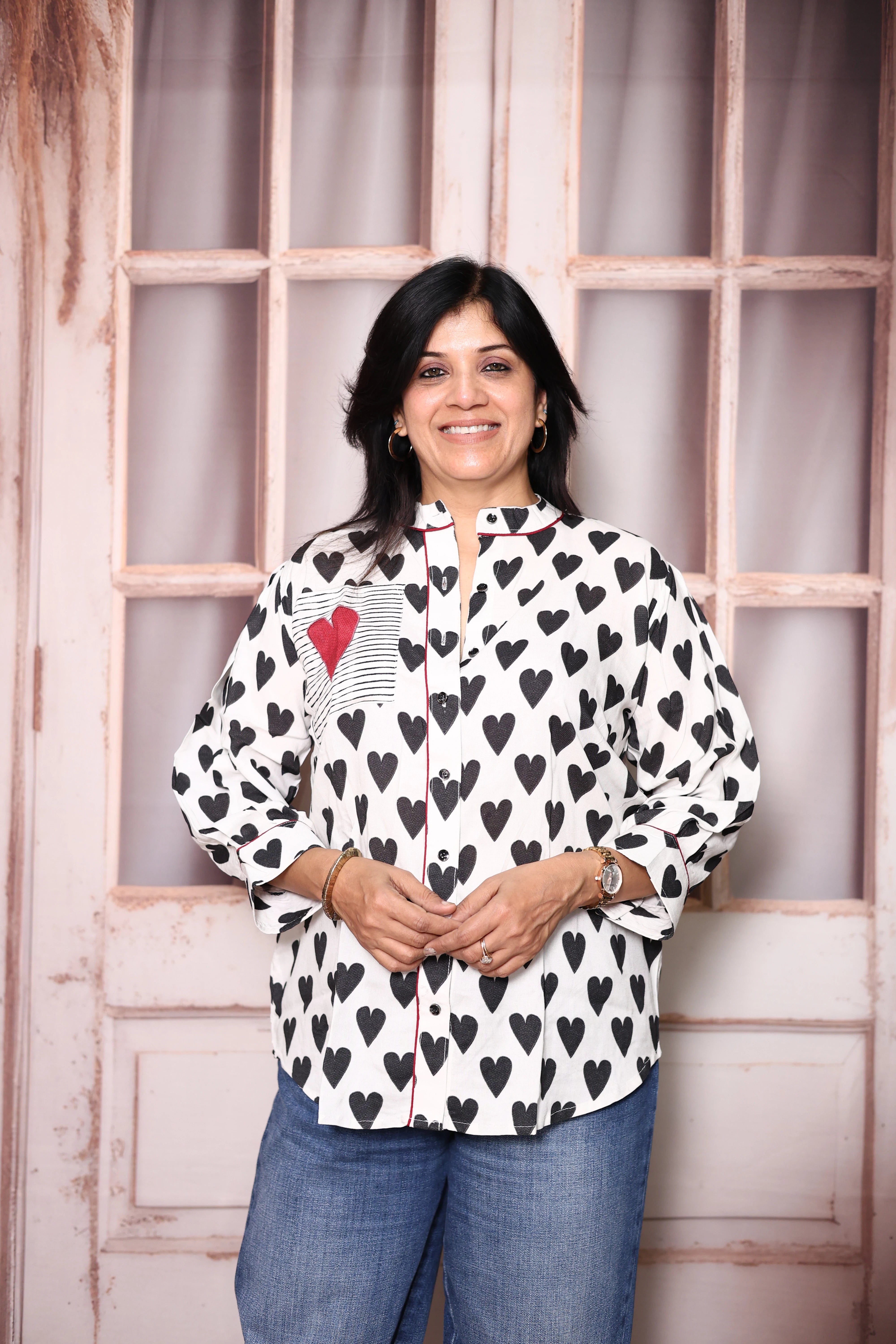 White & Black Printed Pure Crepe Shirt Tunic | Stylish Indo-Western Top