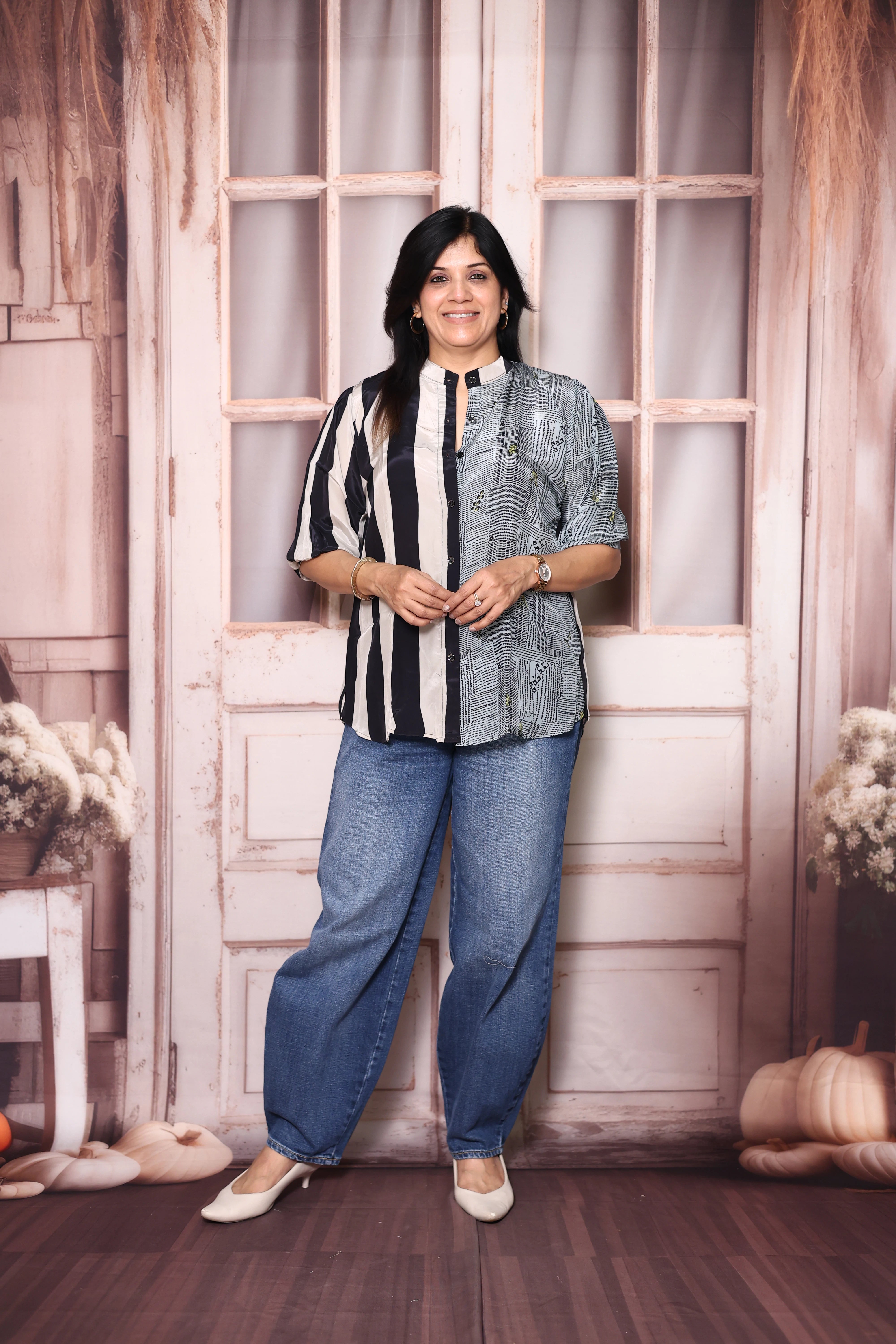 Grey & Black Printed Pure Crepe Shirt Tunic | Stylish Indo-Western Top