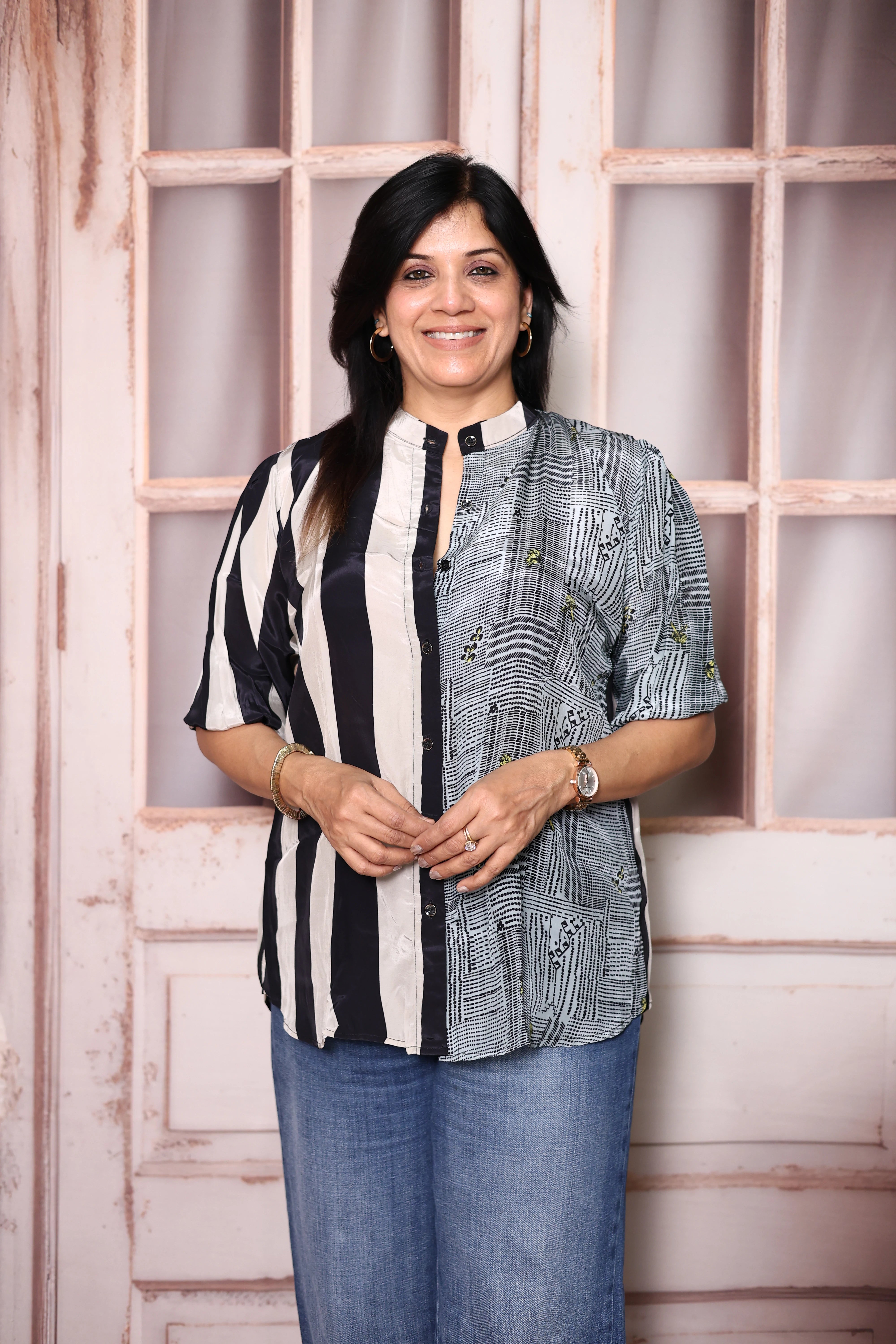Grey & Black Printed Pure Crepe Shirt Tunic | Stylish Indo-Western Top