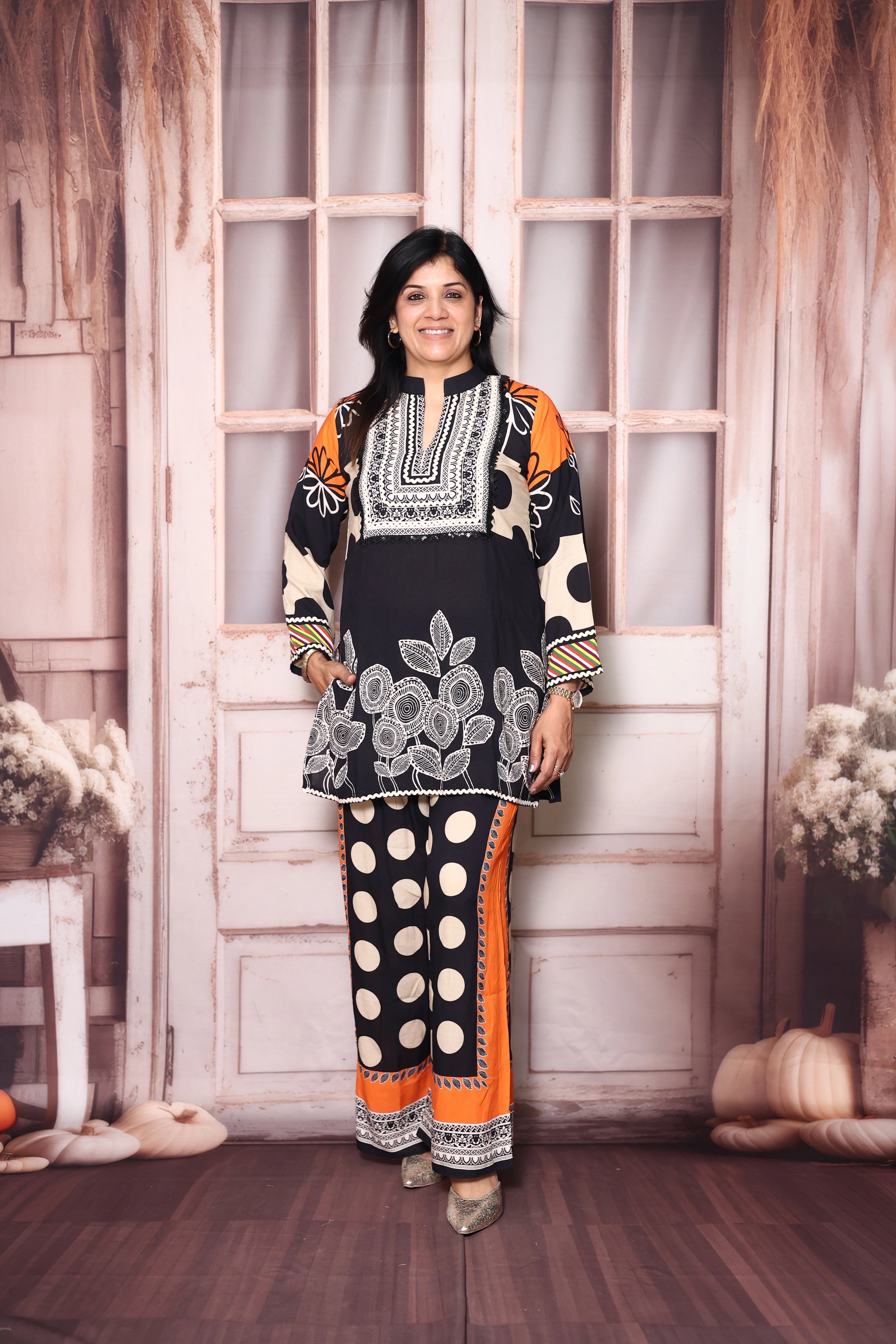 Black Printed Crepe Top & Palazzo Co-Ord Set | Elegant Indo-Western Wear